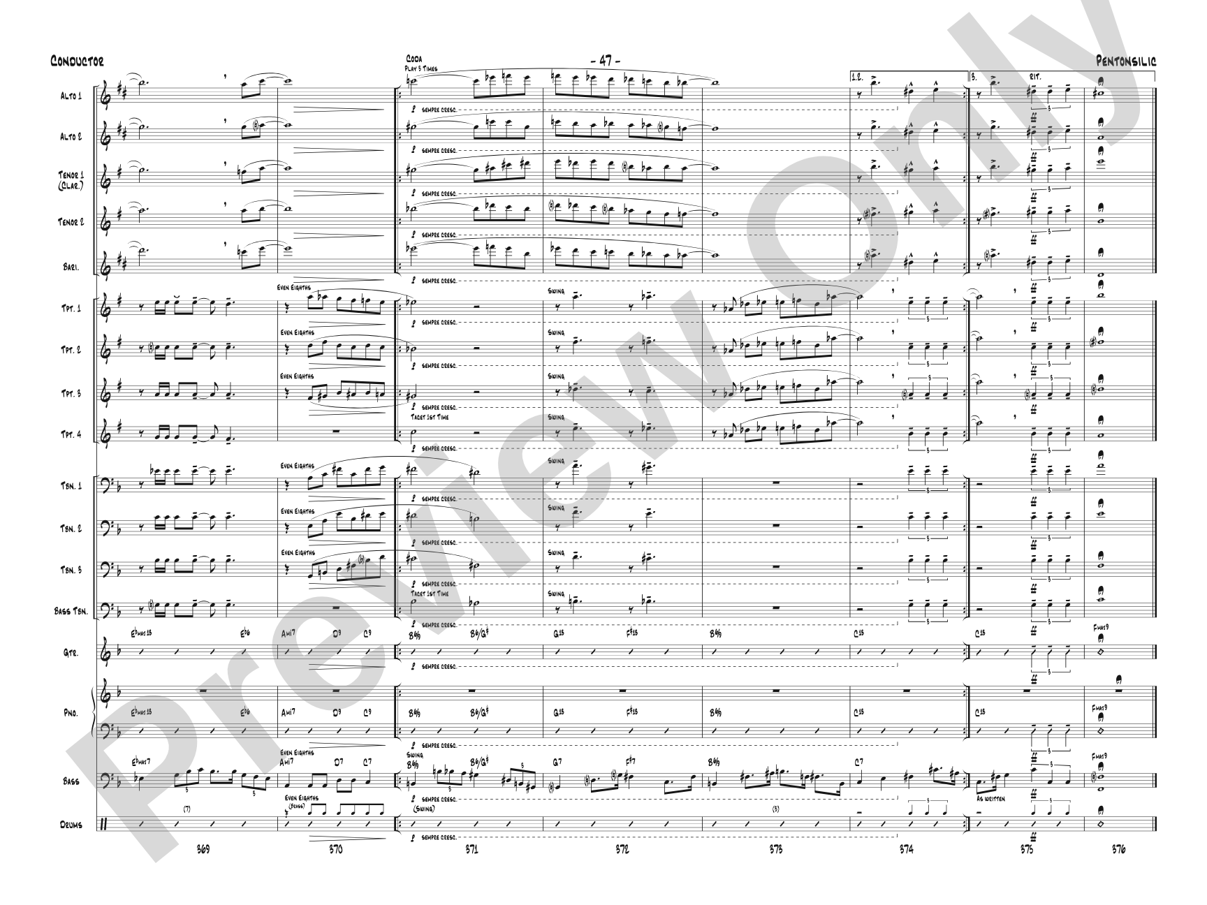 Pentonsilic: Jazz Ensemble Conductor Score & Parts