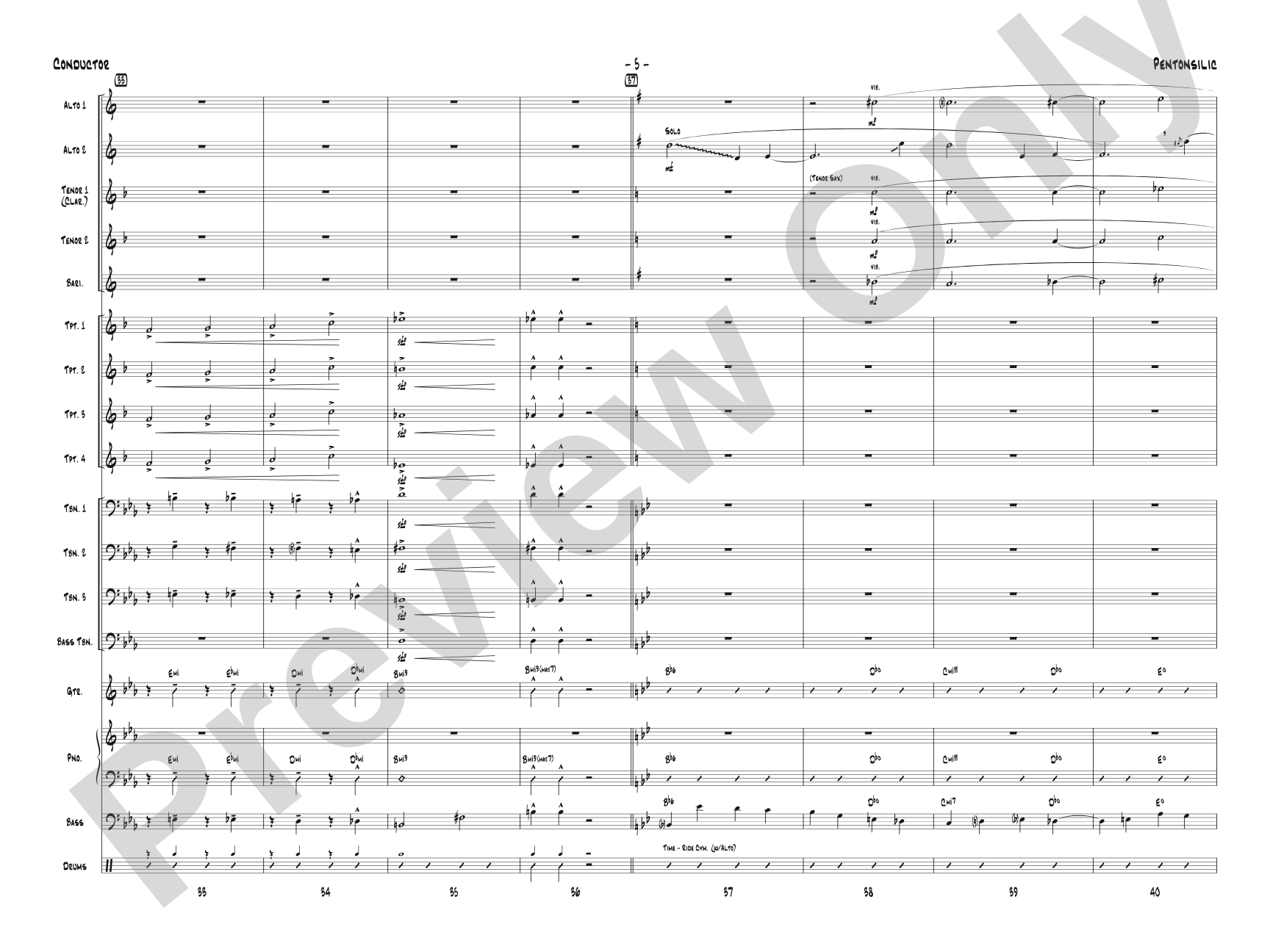 Pentonsilic: Jazz Ensemble Conductor Score & Parts