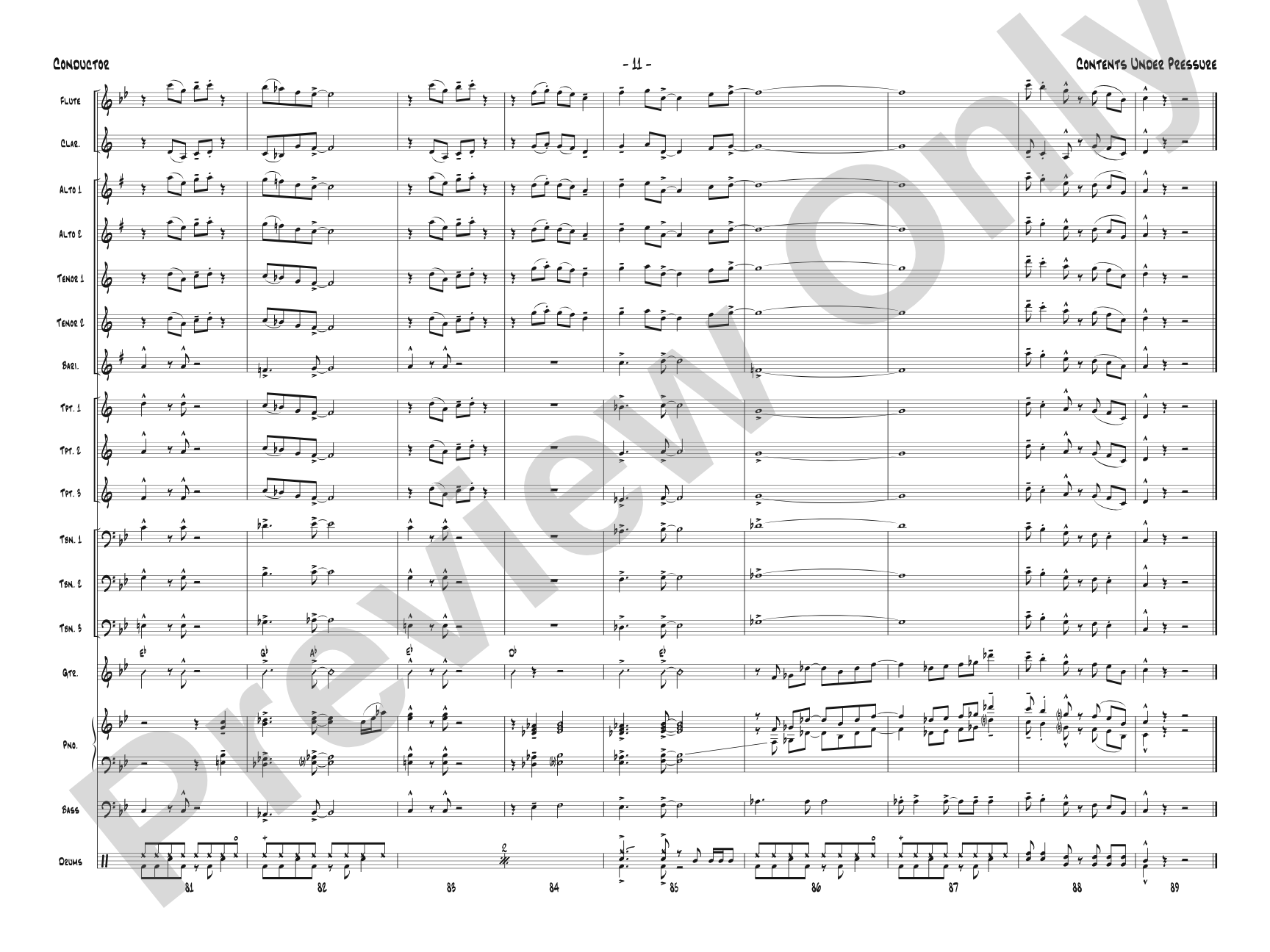 Contents Under Pressure: Jazz Ensemble Conductor Score & Parts