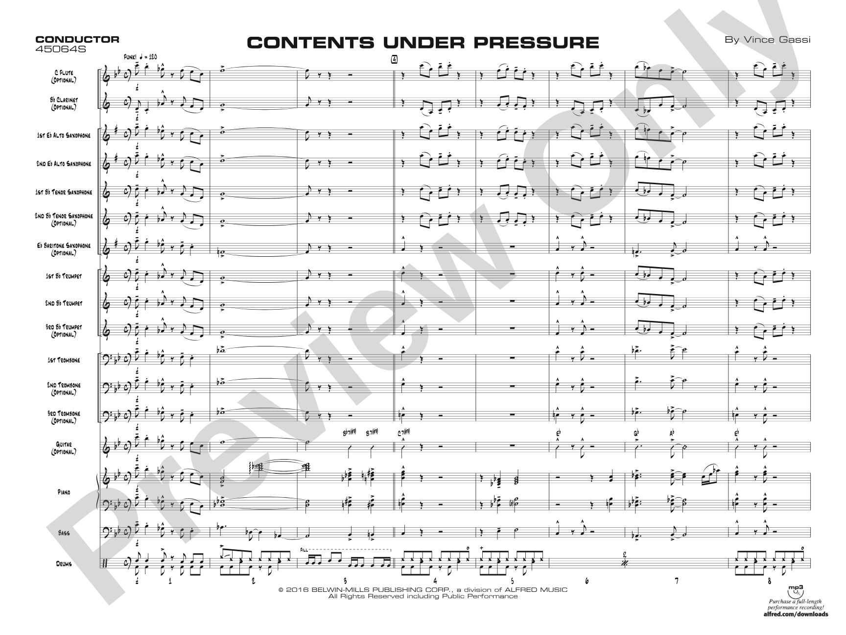 Contents Under Pressure: Jazz Ensemble Conductor Score & Parts