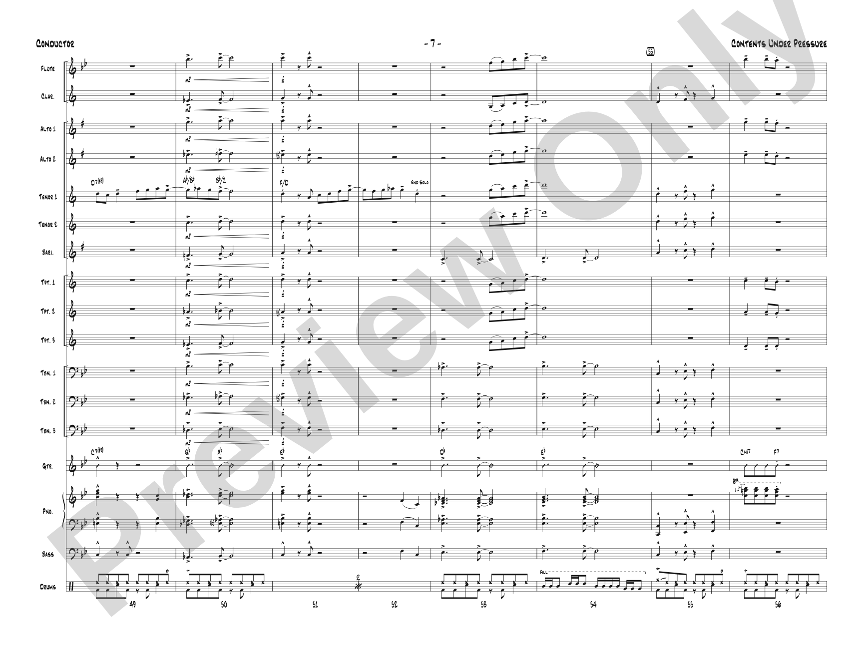Contents Under Pressure: Jazz Ensemble Conductor Score & Parts