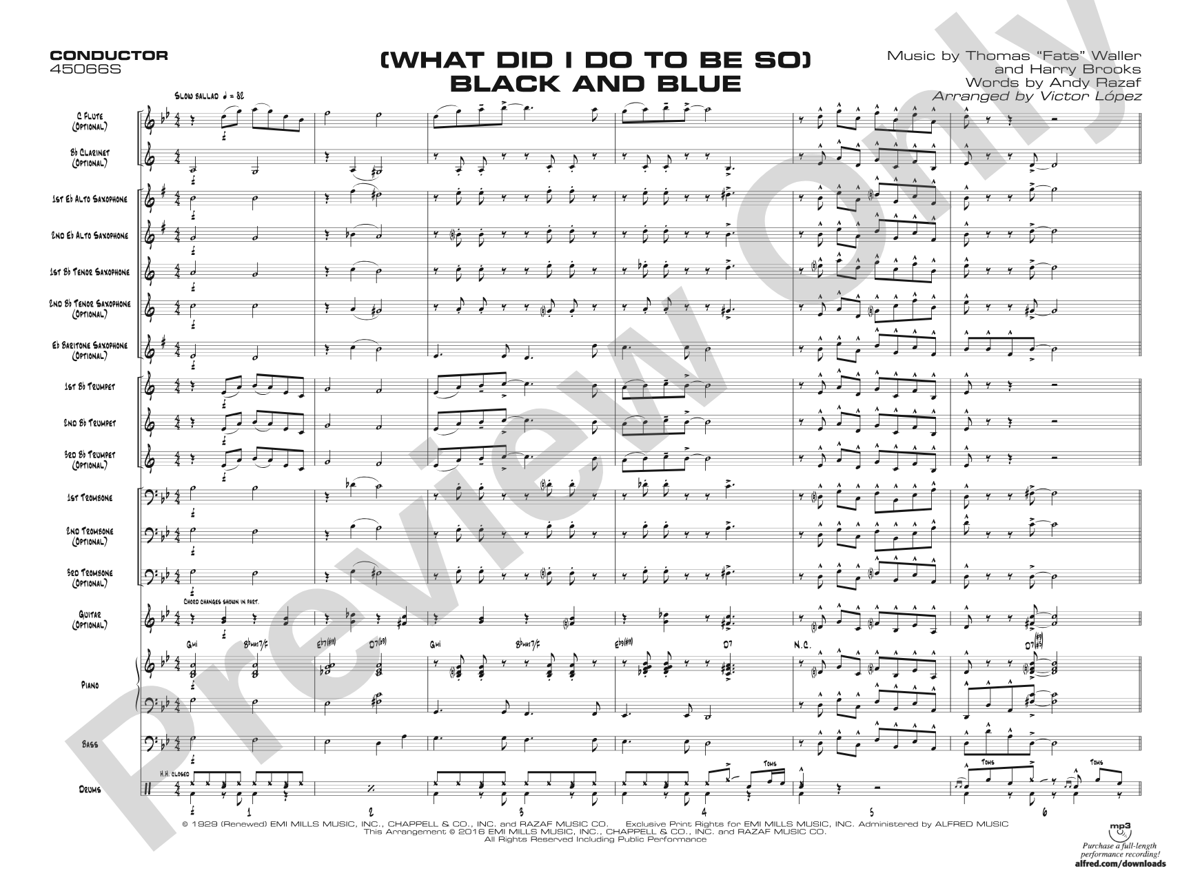 (What Did I Do to Be So) Black and Blue: Jazz Ensemble Conductor Score & Parts