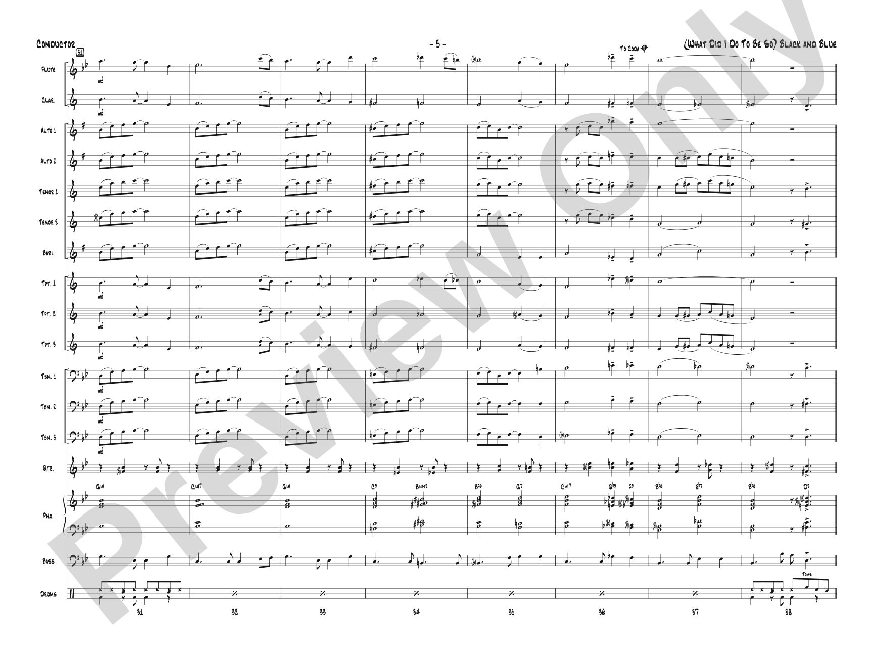 (What Did I Do to Be So) Black and Blue: Jazz Ensemble Conductor Score & Parts
