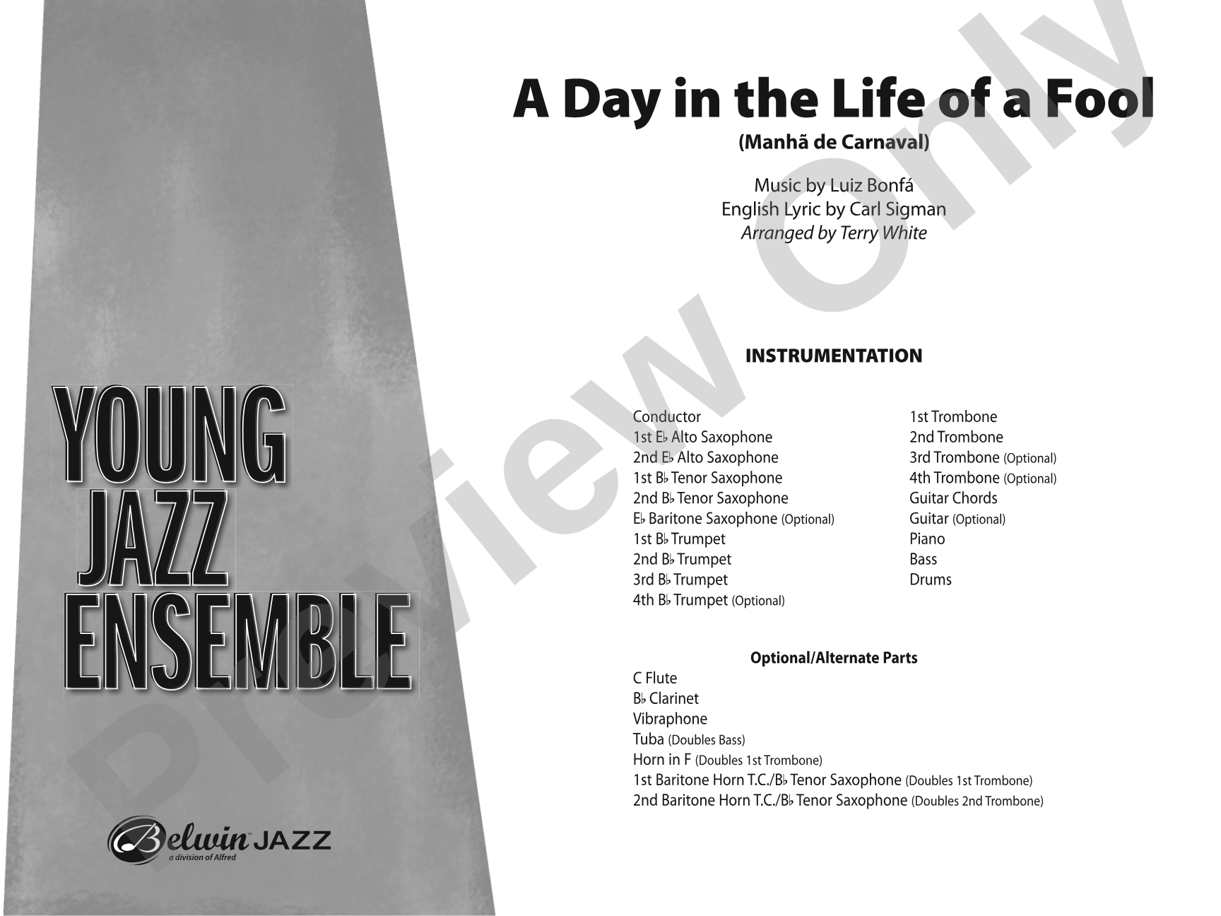 A Day in the Life of a Fool (Manha de Carnaval): Jazz Ensemble Conductor Score & Parts