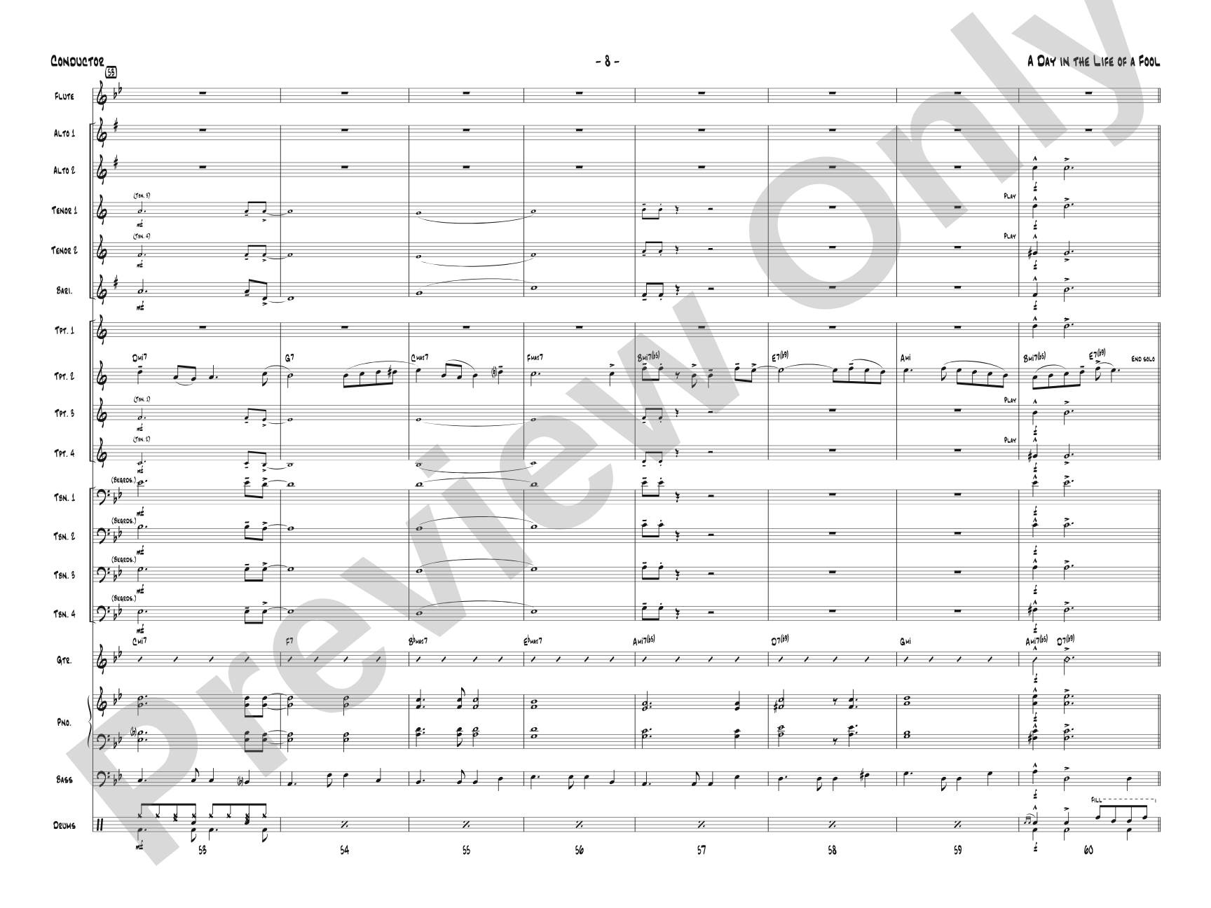 A Day in the Life of a Fool (Manha de Carnaval): Jazz Ensemble Conductor Score & Parts