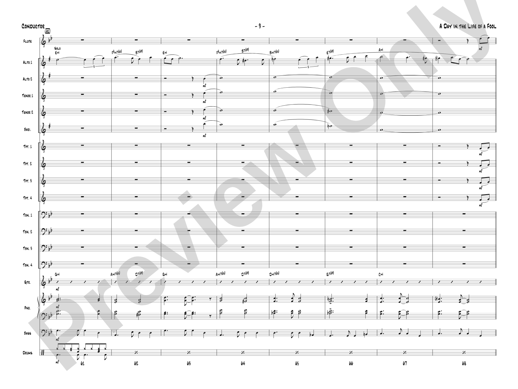 A Day in the Life of a Fool (Manha de Carnaval): Jazz Ensemble Conductor Score & Parts