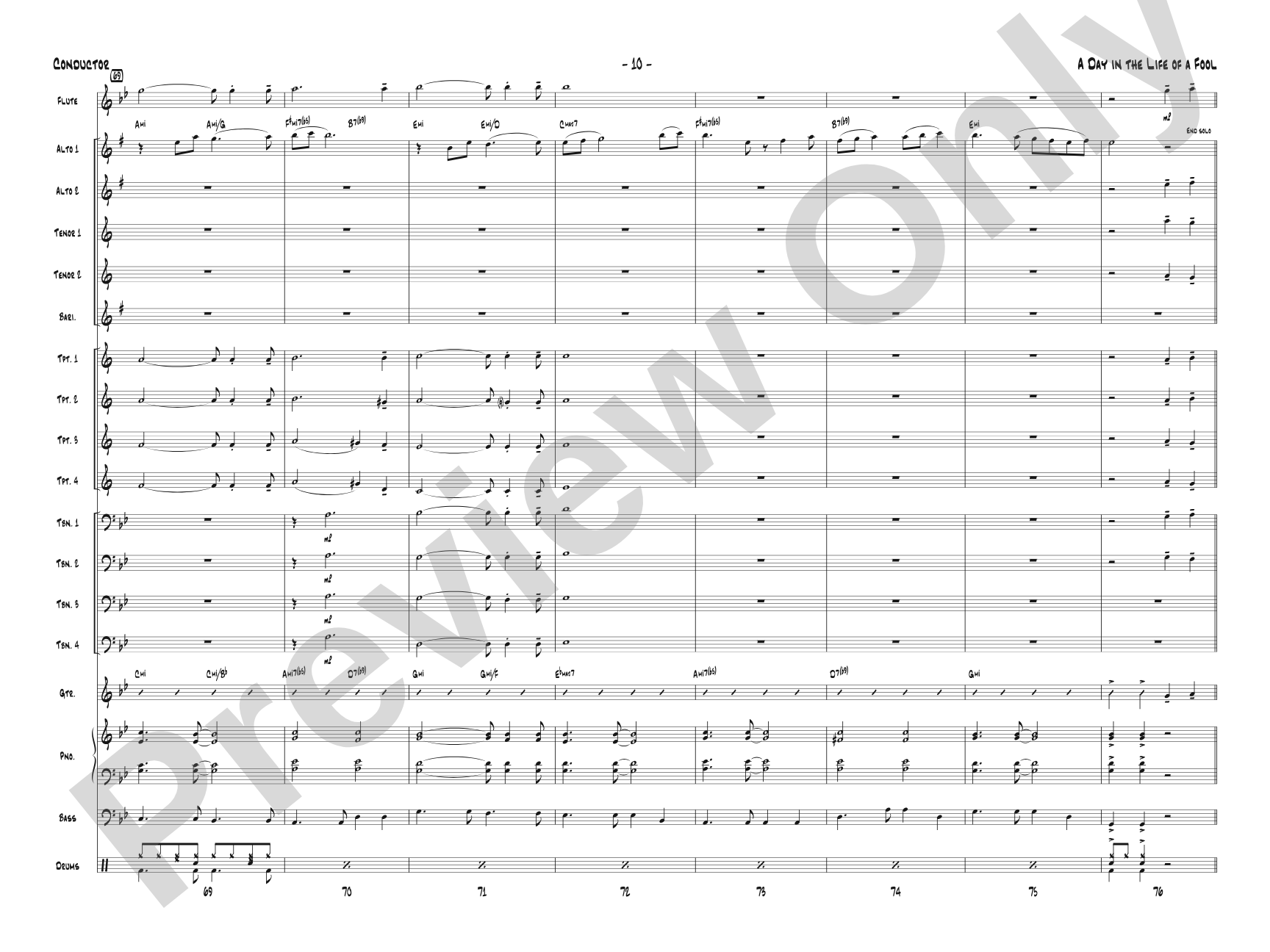 A Day in the Life of a Fool (Manha de Carnaval): Jazz Ensemble Conductor Score & Parts