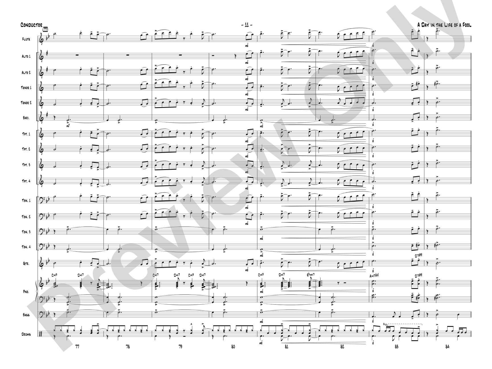 A Day in the Life of a Fool (Manha de Carnaval): Jazz Ensemble Conductor Score & Parts
