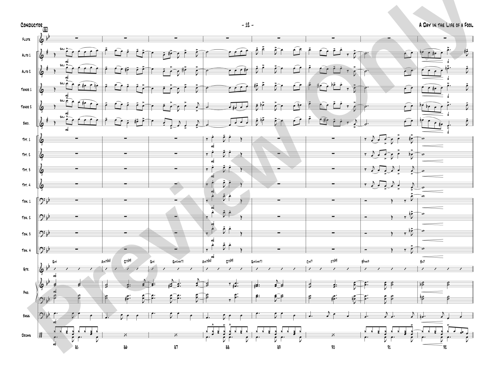A Day in the Life of a Fool (Manha de Carnaval): Jazz Ensemble Conductor Score & Parts