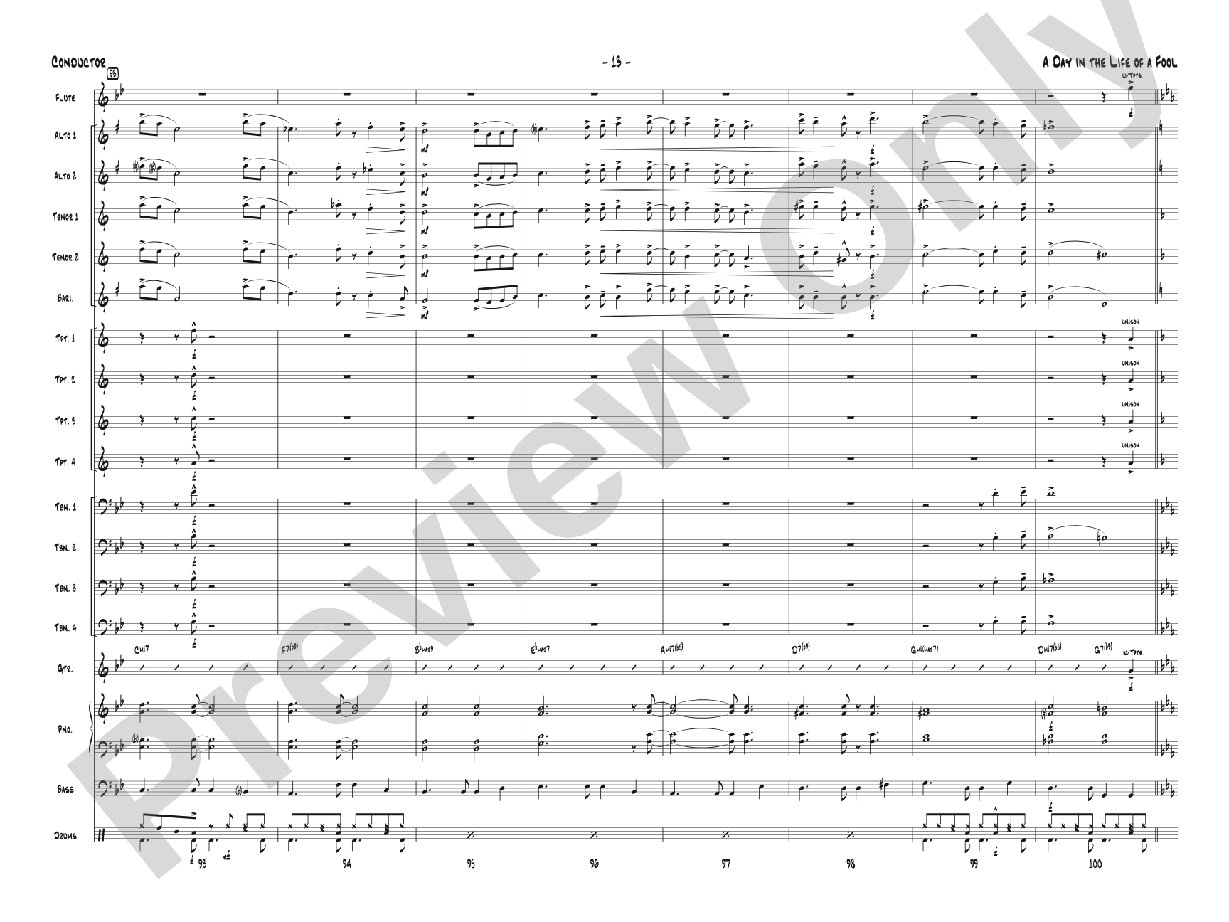 A Day in the Life of a Fool (Manha de Carnaval): Jazz Ensemble Conductor Score & Parts