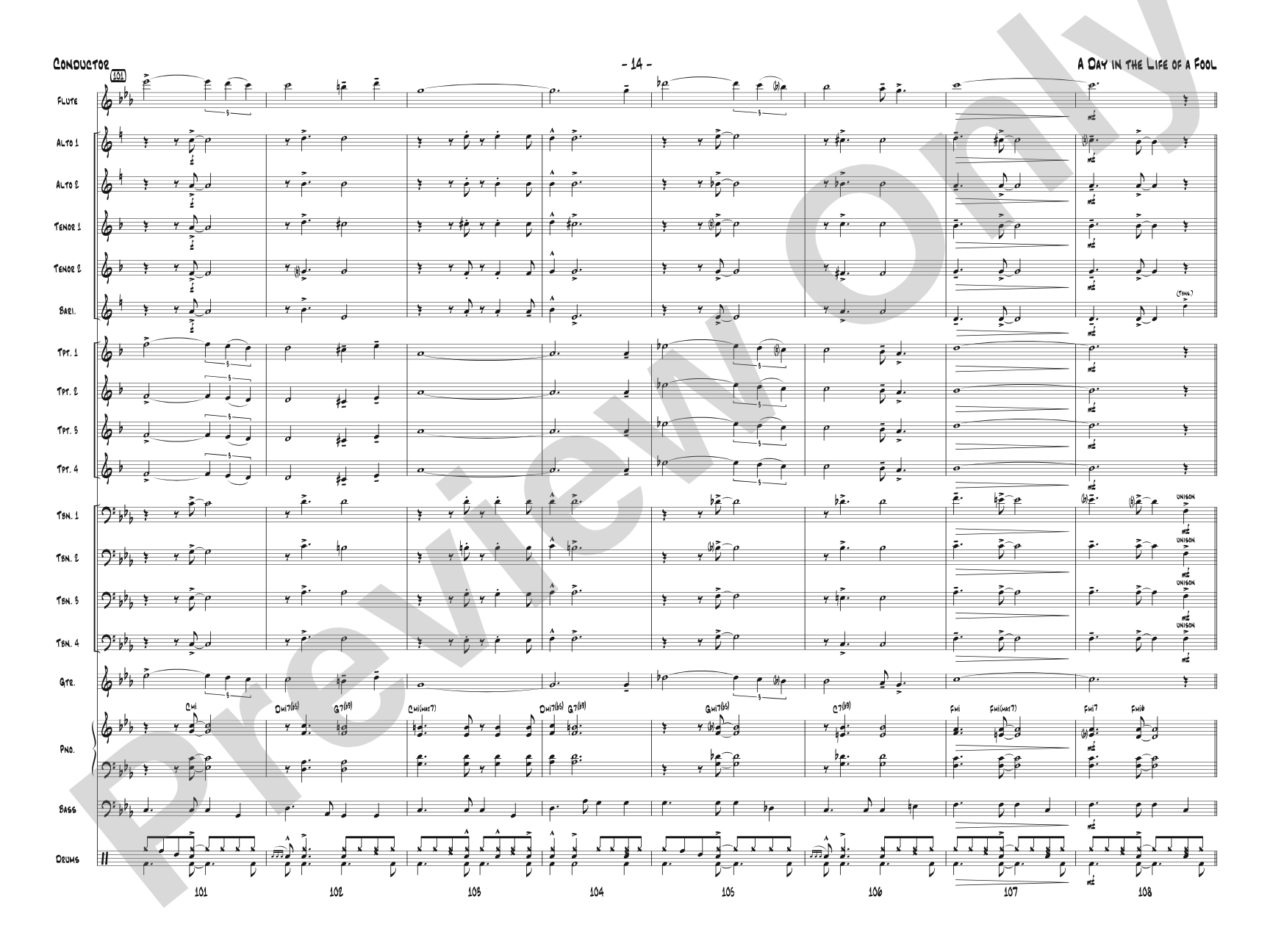 A Day in the Life of a Fool (Manha de Carnaval): Jazz Ensemble Conductor Score & Parts