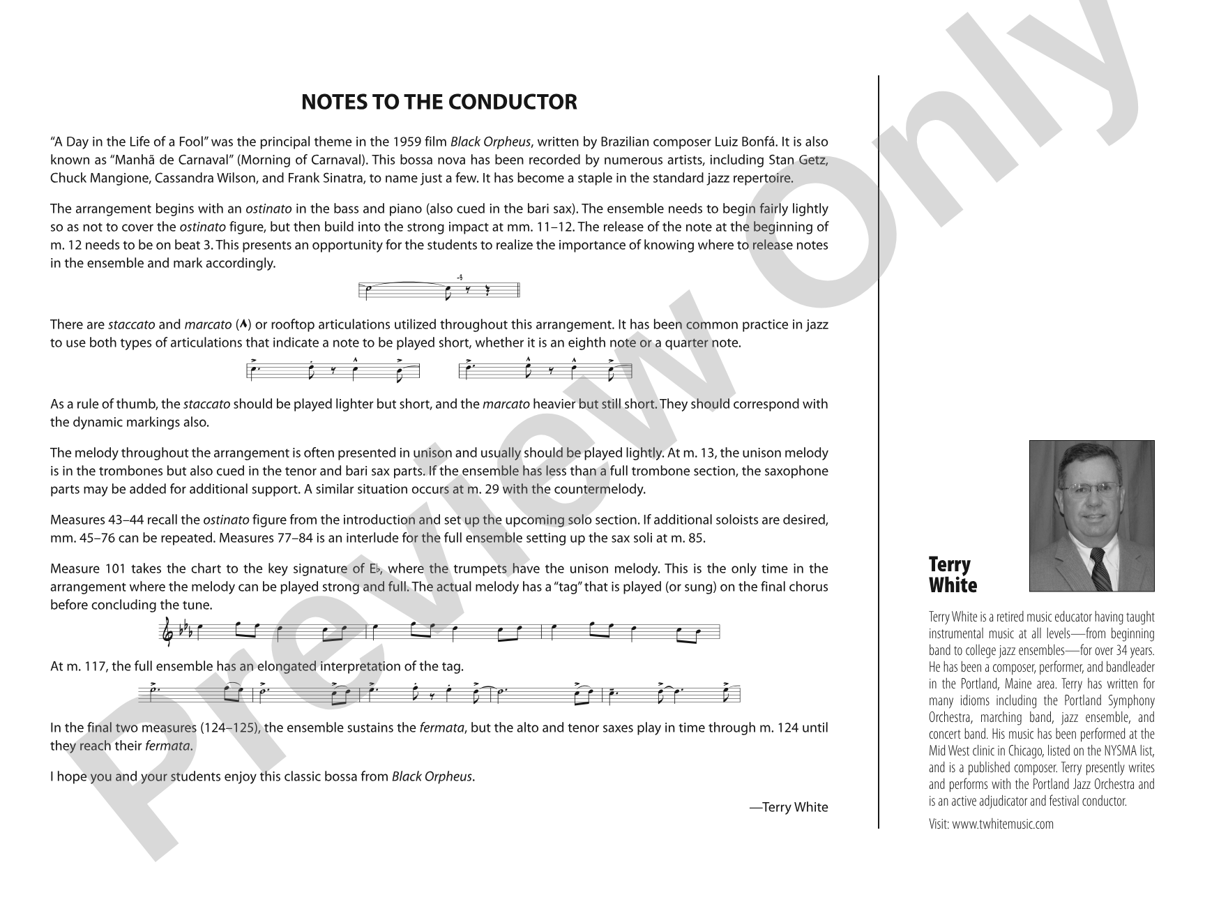 A Day in the Life of a Fool (Manha de Carnaval): Jazz Ensemble Conductor Score & Parts