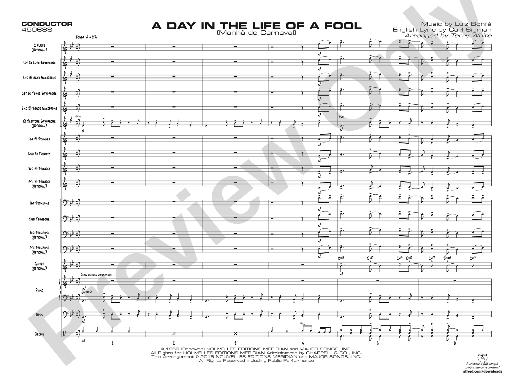 A Day in the Life of a Fool (Manha de Carnaval): Jazz Ensemble Conductor Score & Parts