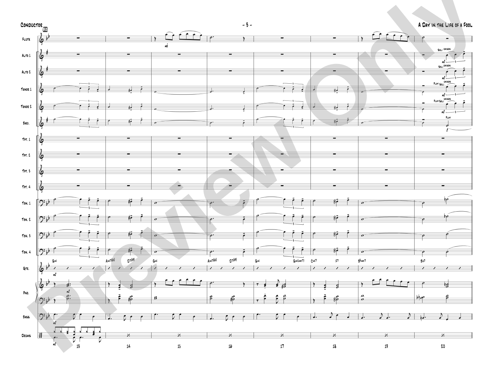 A Day in the Life of a Fool (Manha de Carnaval): Jazz Ensemble Conductor Score & Parts