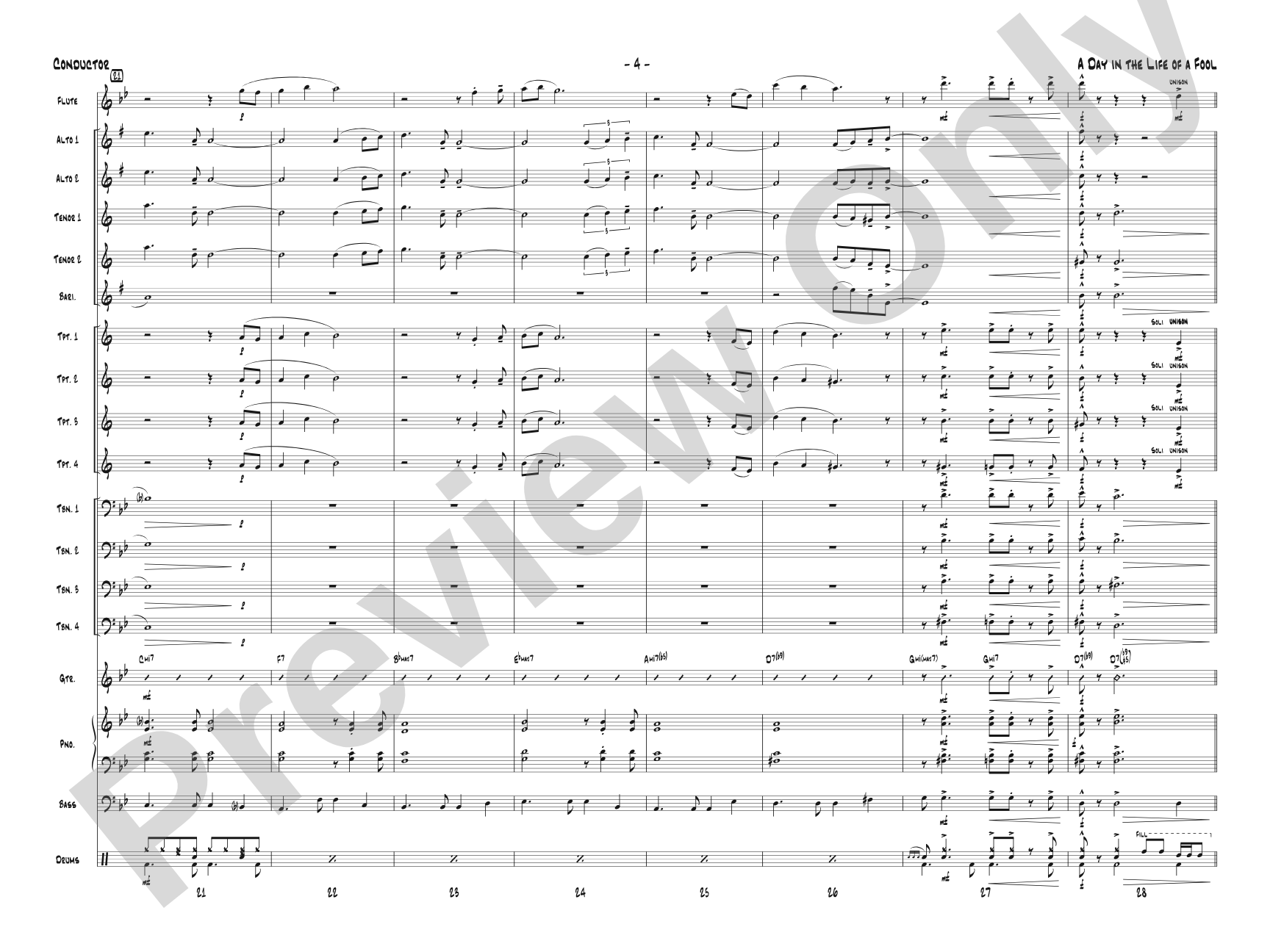 A Day in the Life of a Fool (Manha de Carnaval): Jazz Ensemble Conductor Score & Parts