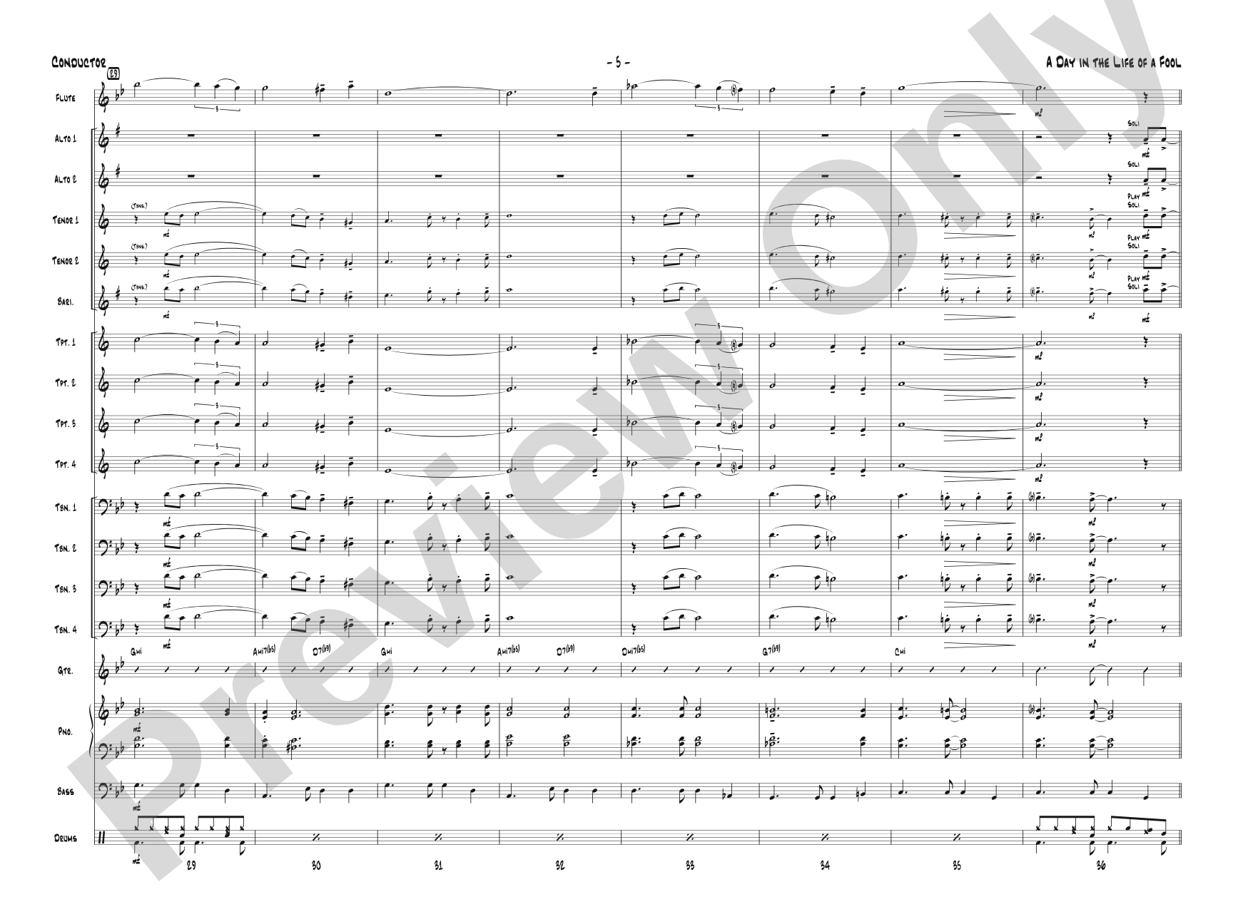 A Day in the Life of a Fool (Manha de Carnaval): Jazz Ensemble Conductor Score & Parts