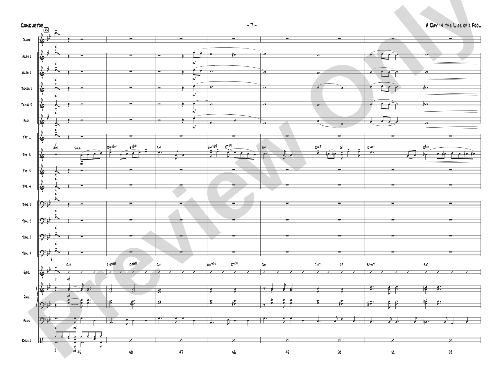 A Day in the Life of a Fool (Manha de Carnaval): Jazz Ensemble Conductor Score & Parts