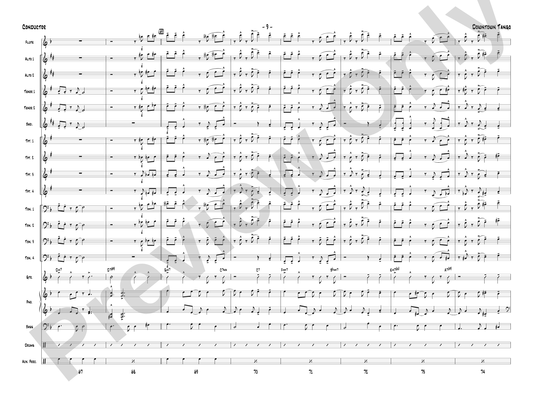 Downtown Tango: Jazz Ensemble Conductor Score & Parts