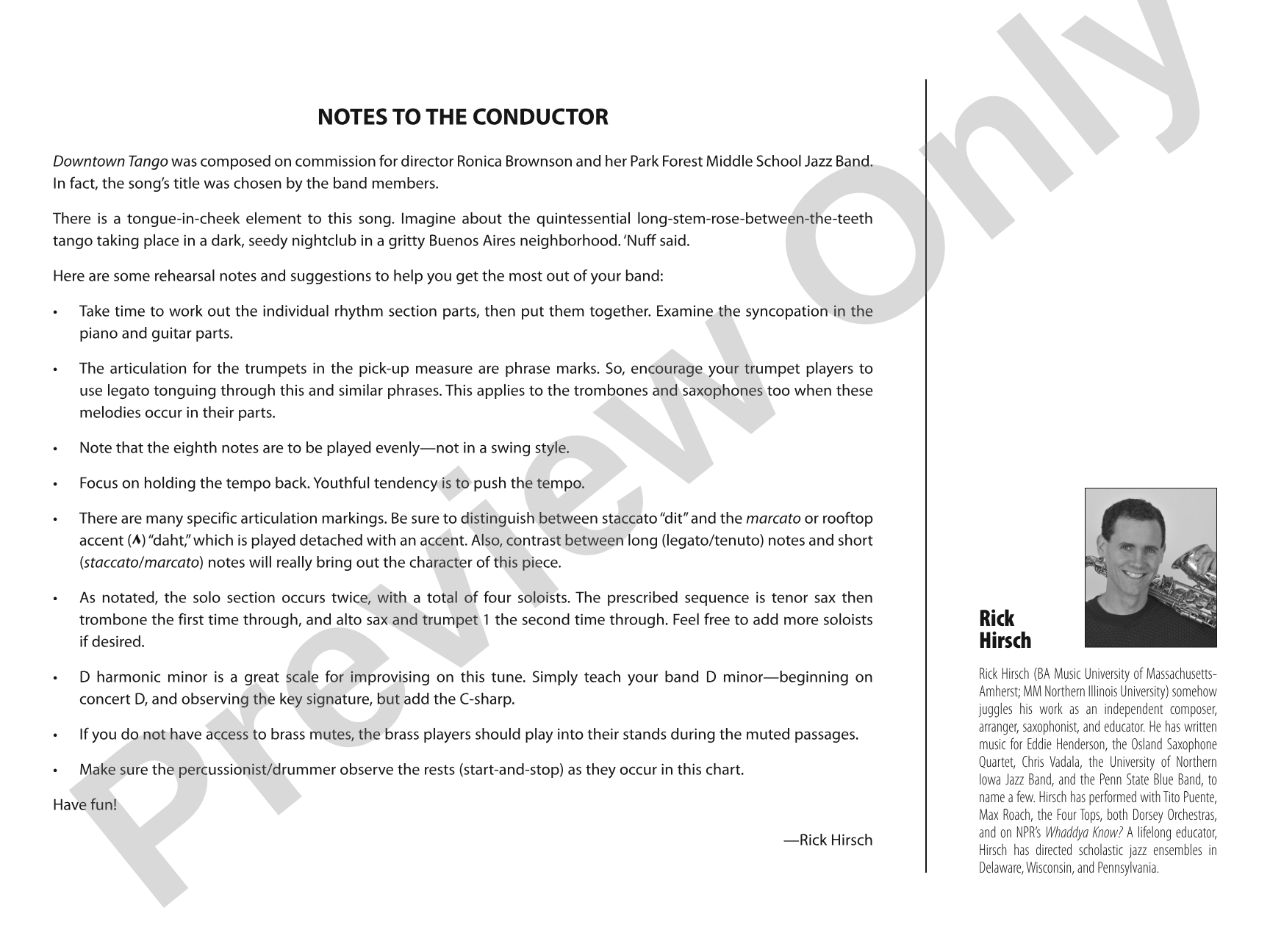 Downtown Tango: Jazz Ensemble Conductor Score & Parts