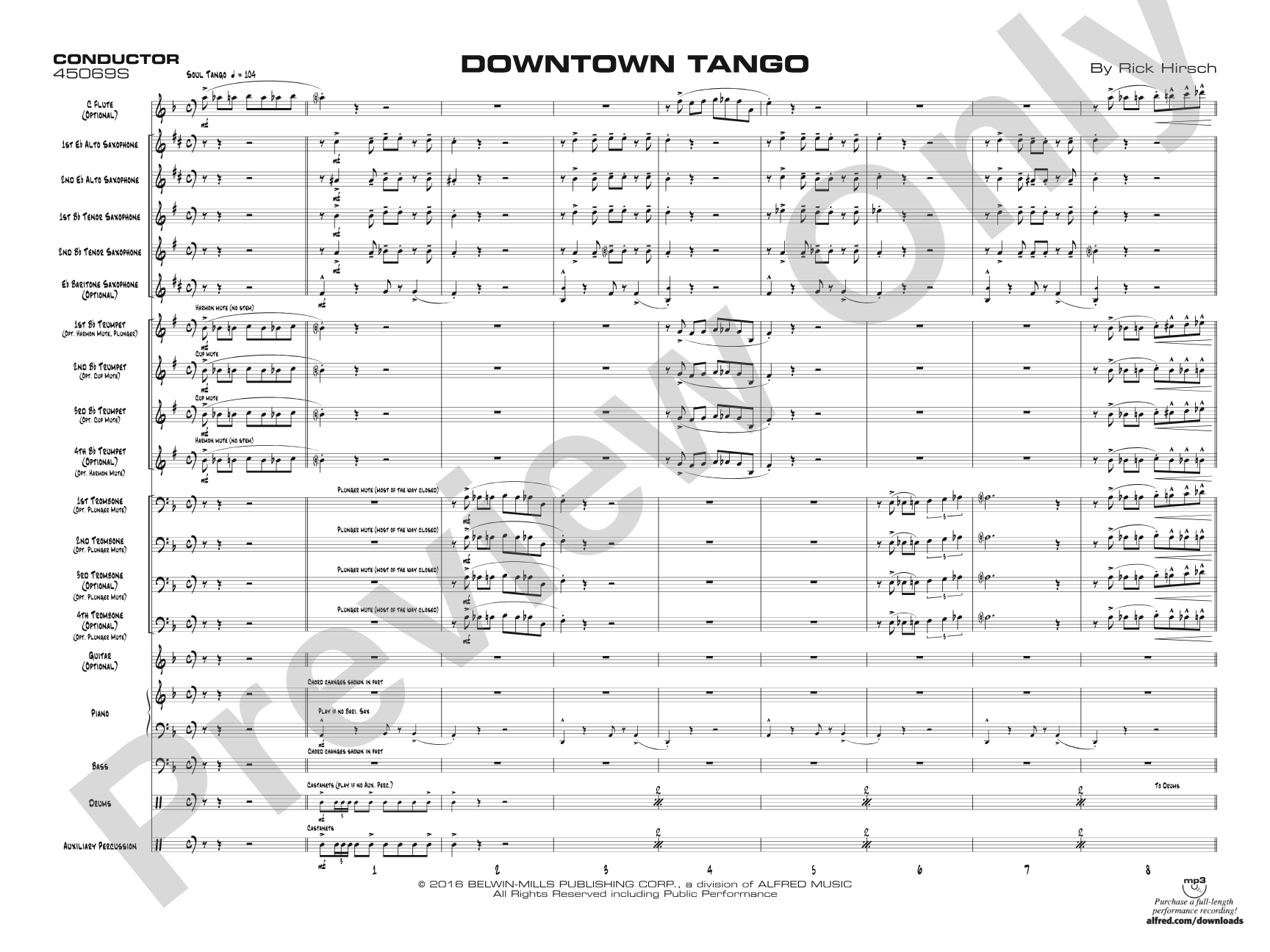 Downtown Tango: Jazz Ensemble Conductor Score & Parts