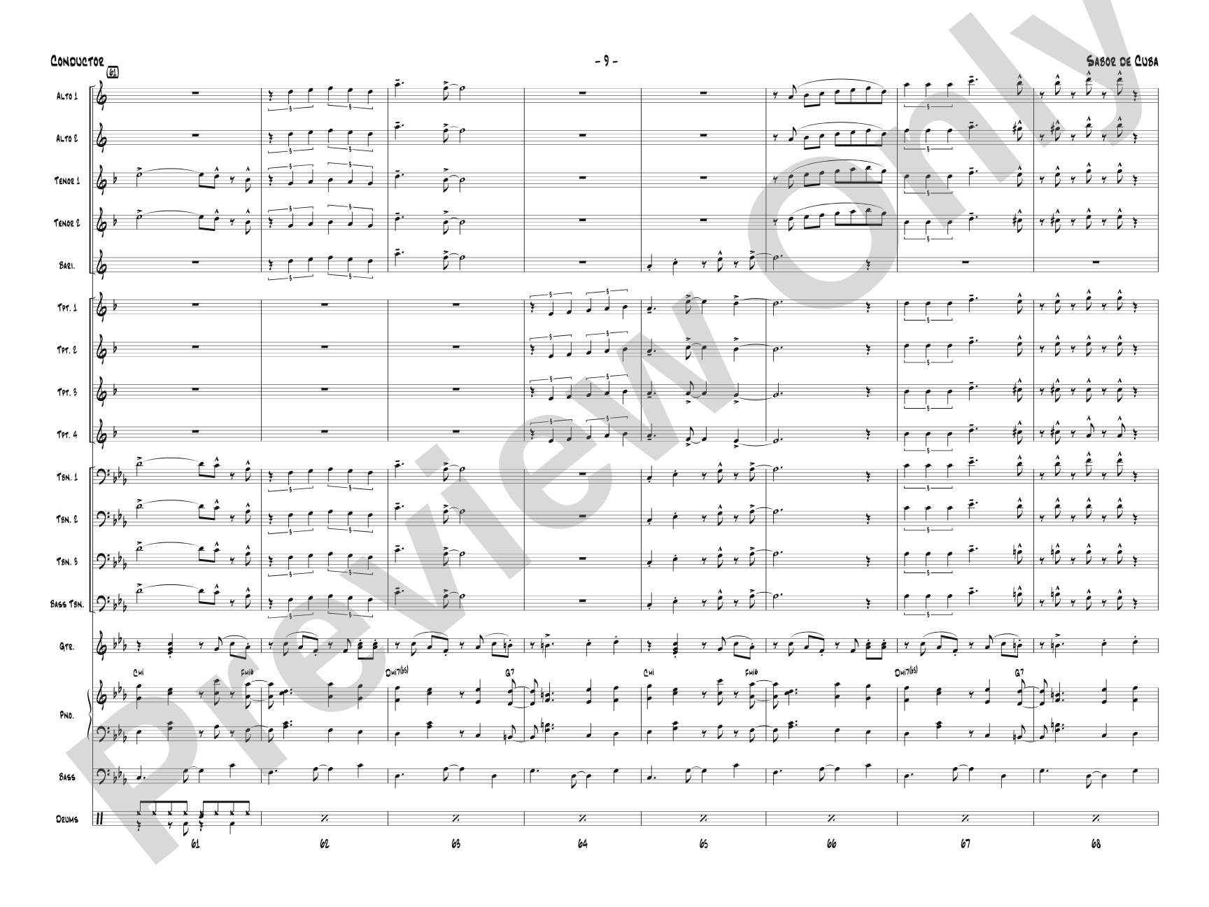 Sabor de Cuba: Jazz Ensemble Conductor Score & Parts