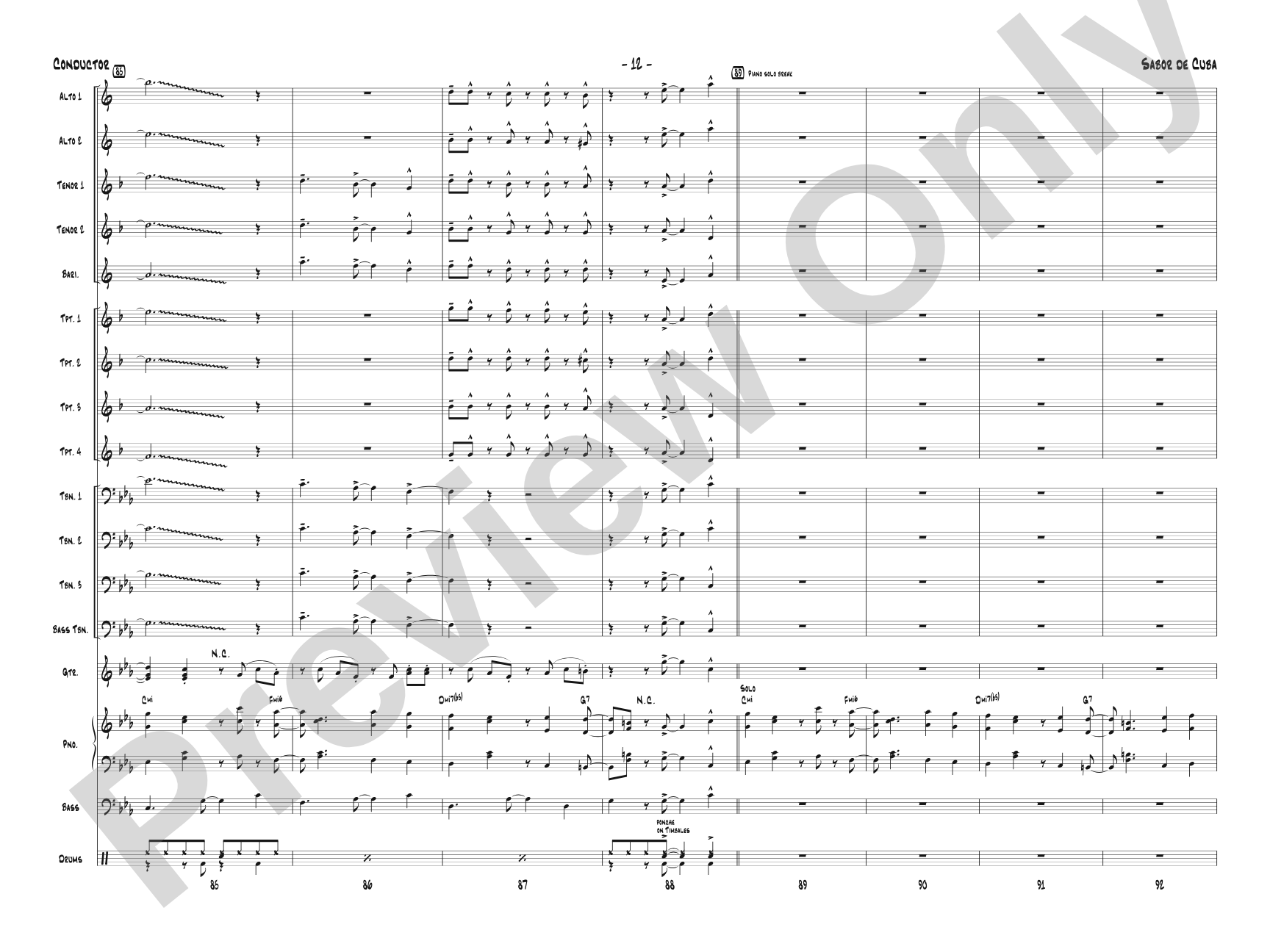 Sabor de Cuba: Jazz Ensemble Conductor Score & Parts