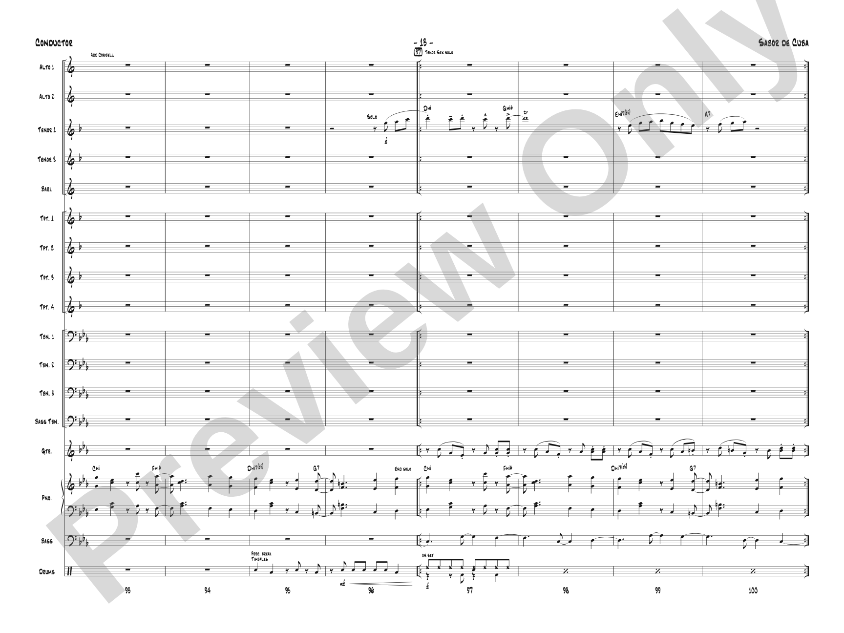 Sabor de Cuba: Jazz Ensemble Conductor Score & Parts