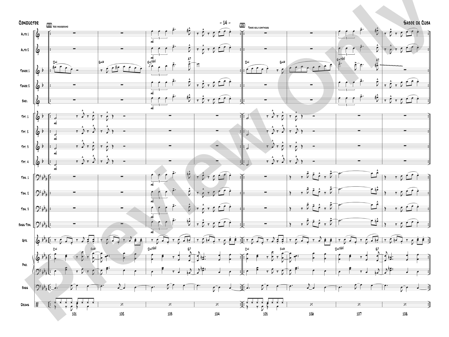 Sabor de Cuba: Jazz Ensemble Conductor Score & Parts