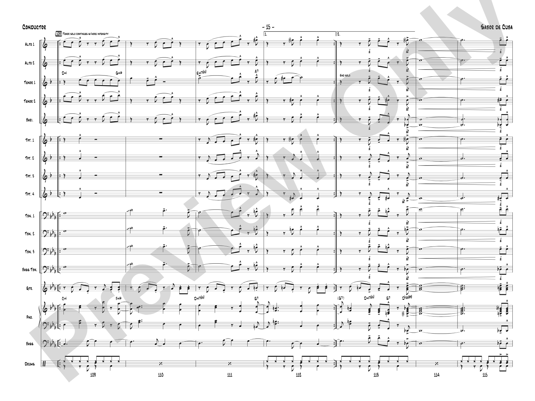 Sabor de Cuba: Jazz Ensemble Conductor Score & Parts