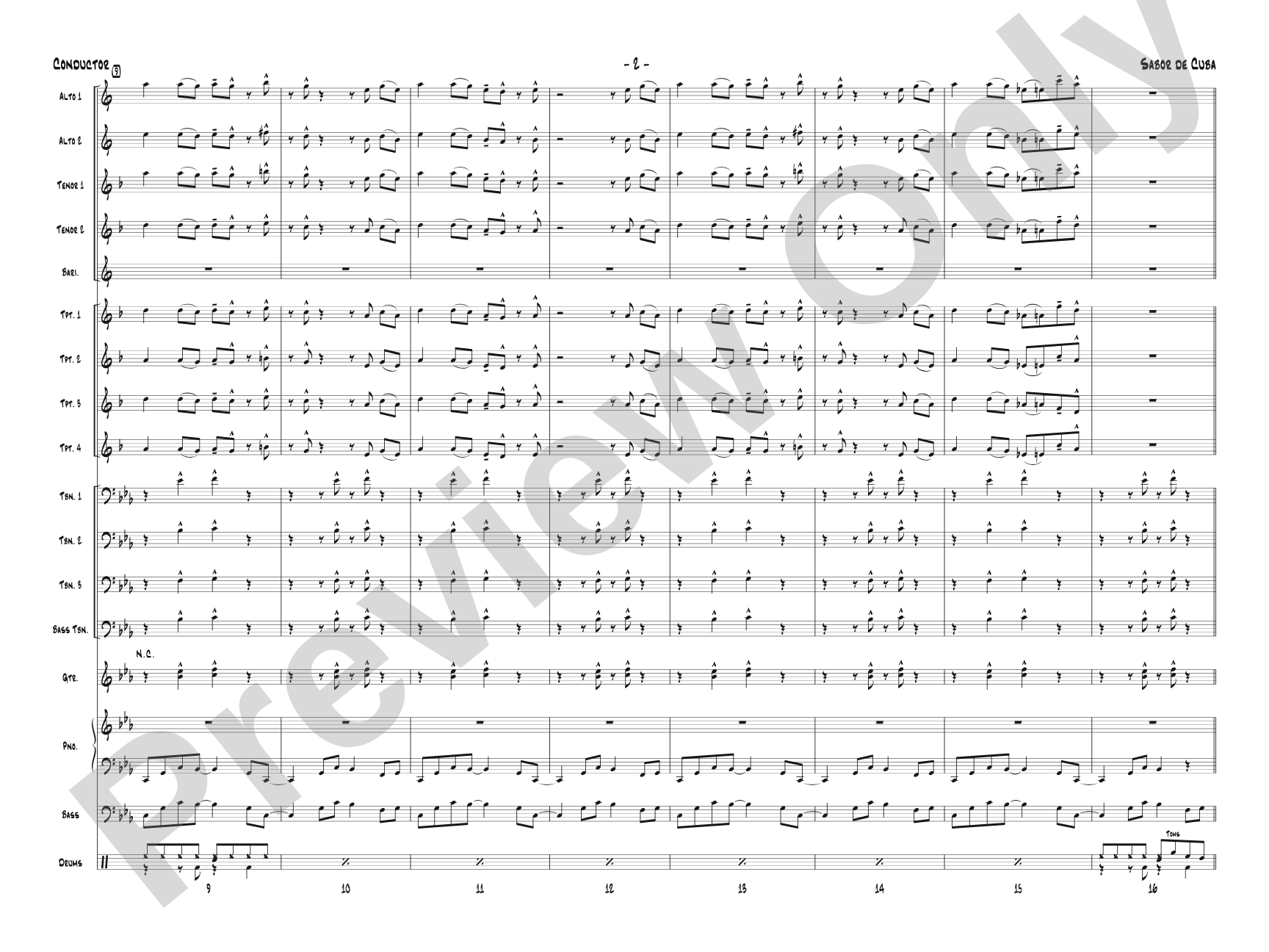 Sabor de Cuba: Jazz Ensemble Conductor Score & Parts