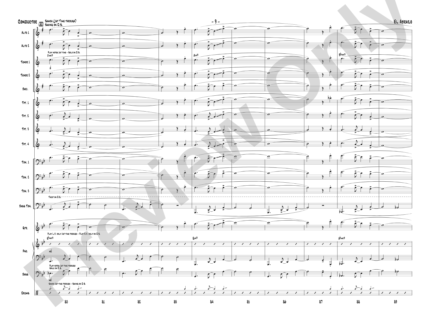 El Abrazo: Jazz Ensemble Conductor Score & Parts
