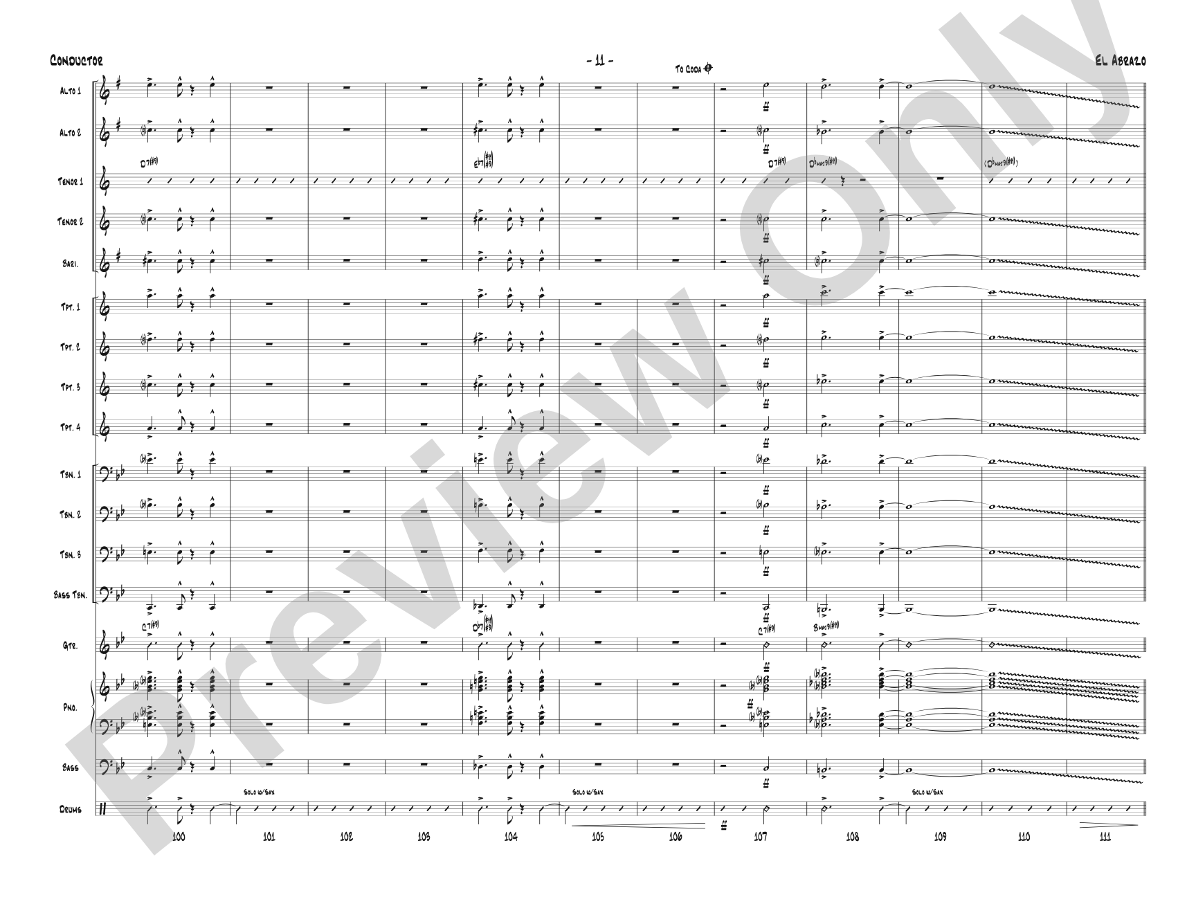 El Abrazo: Jazz Ensemble Conductor Score & Parts