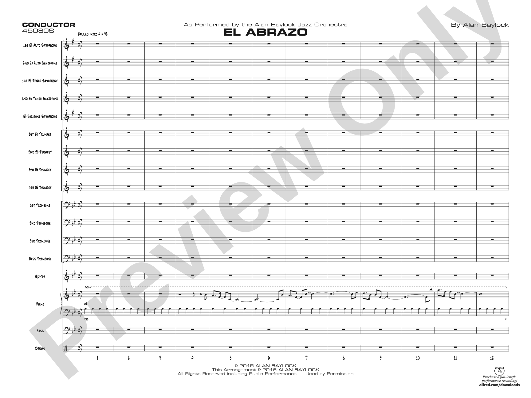 El Abrazo: Jazz Ensemble Conductor Score & Parts