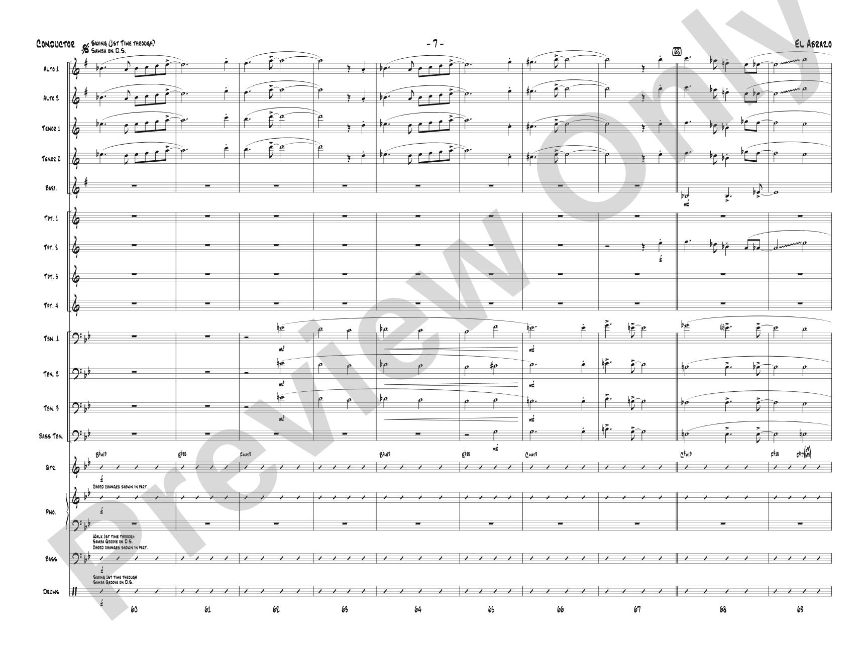 El Abrazo: Jazz Ensemble Conductor Score & Parts
