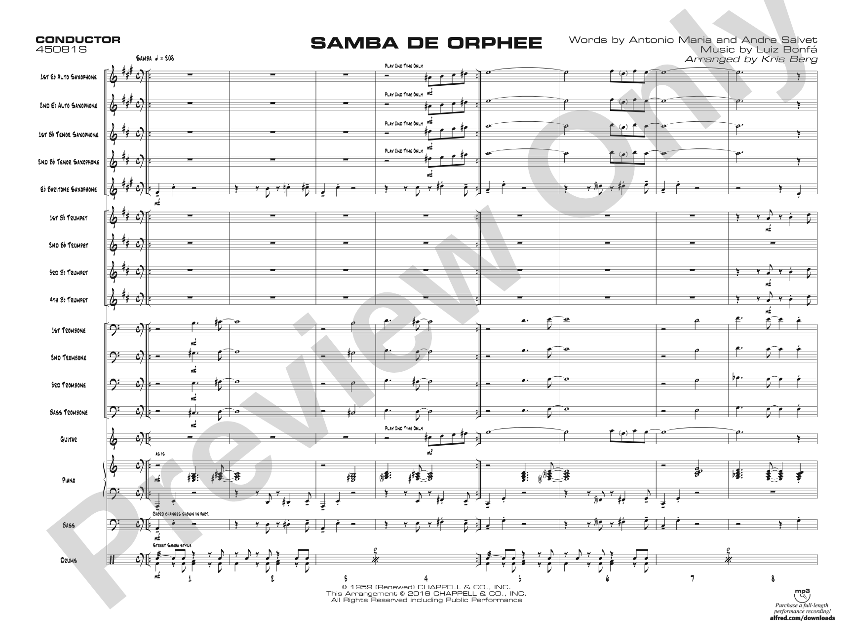 Samba de Orphee: Jazz Ensemble Conductor Score & Parts