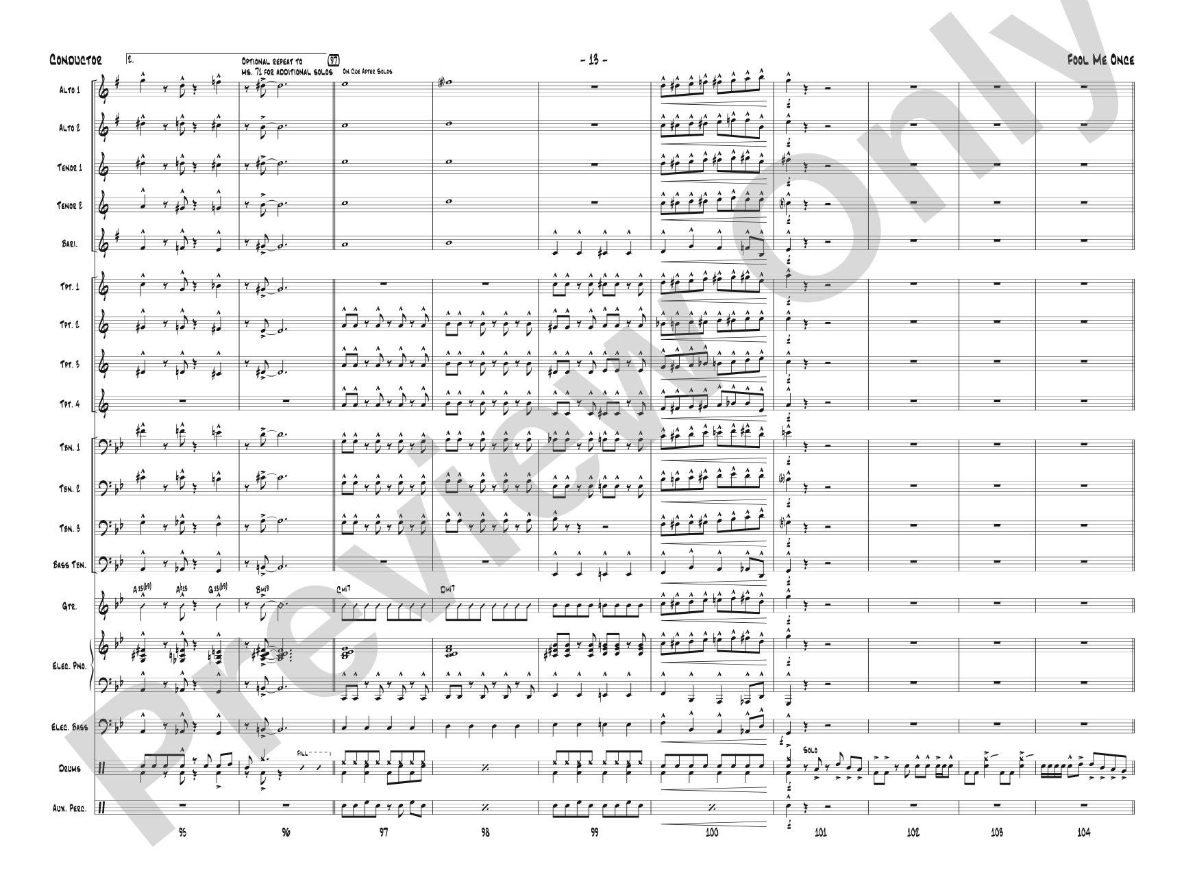 Fool Me Once: Jazz Ensemble Conductor Score & Parts