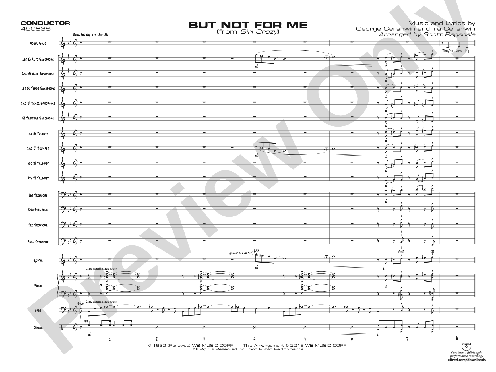But Not for Me: Vocal Solo with Jazz Ensemble Conductor Score & Parts