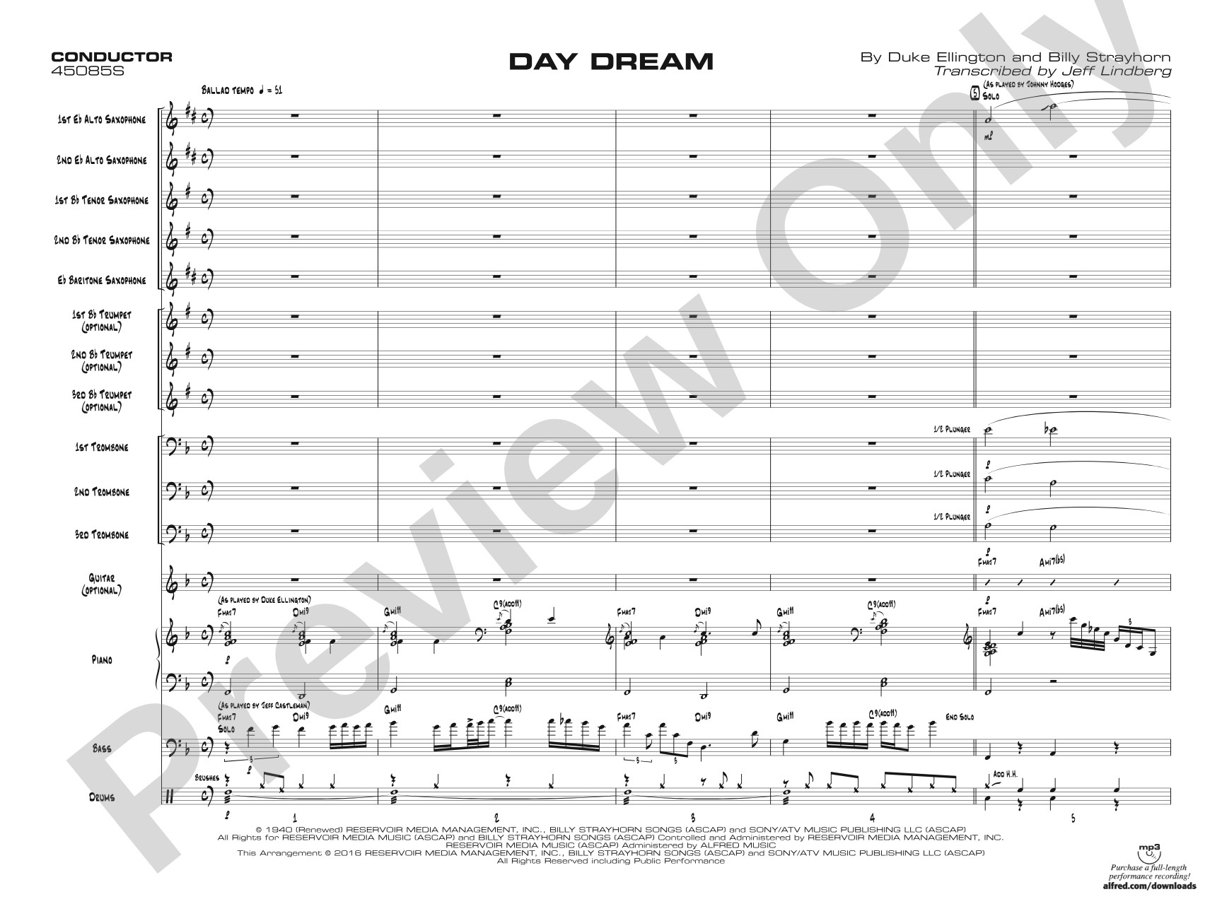 Day Dream: Jazz Ensemble Conductor Score & Parts