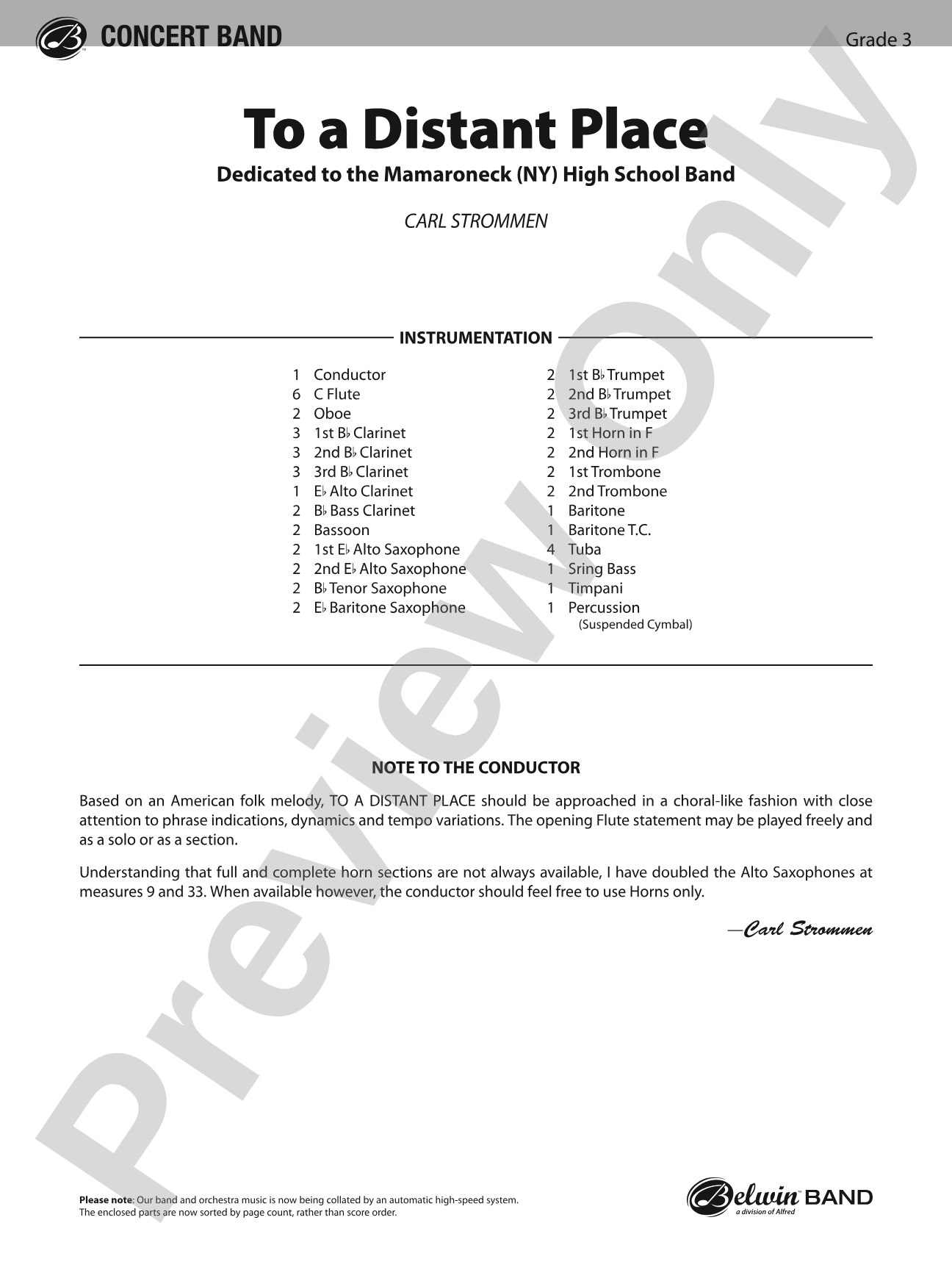 To a Distant Place: Concert Band Conductor Score & Parts