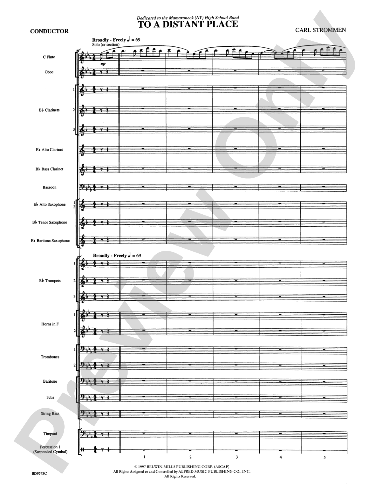 To a Distant Place: Concert Band Conductor Score & Parts