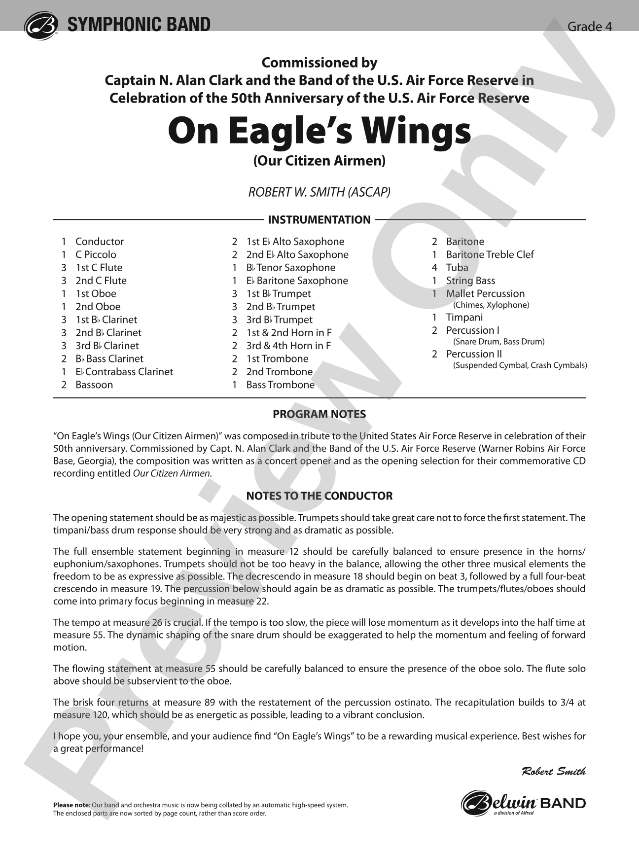 On Eagle's Wings: Concert Band Conductor Score & Parts