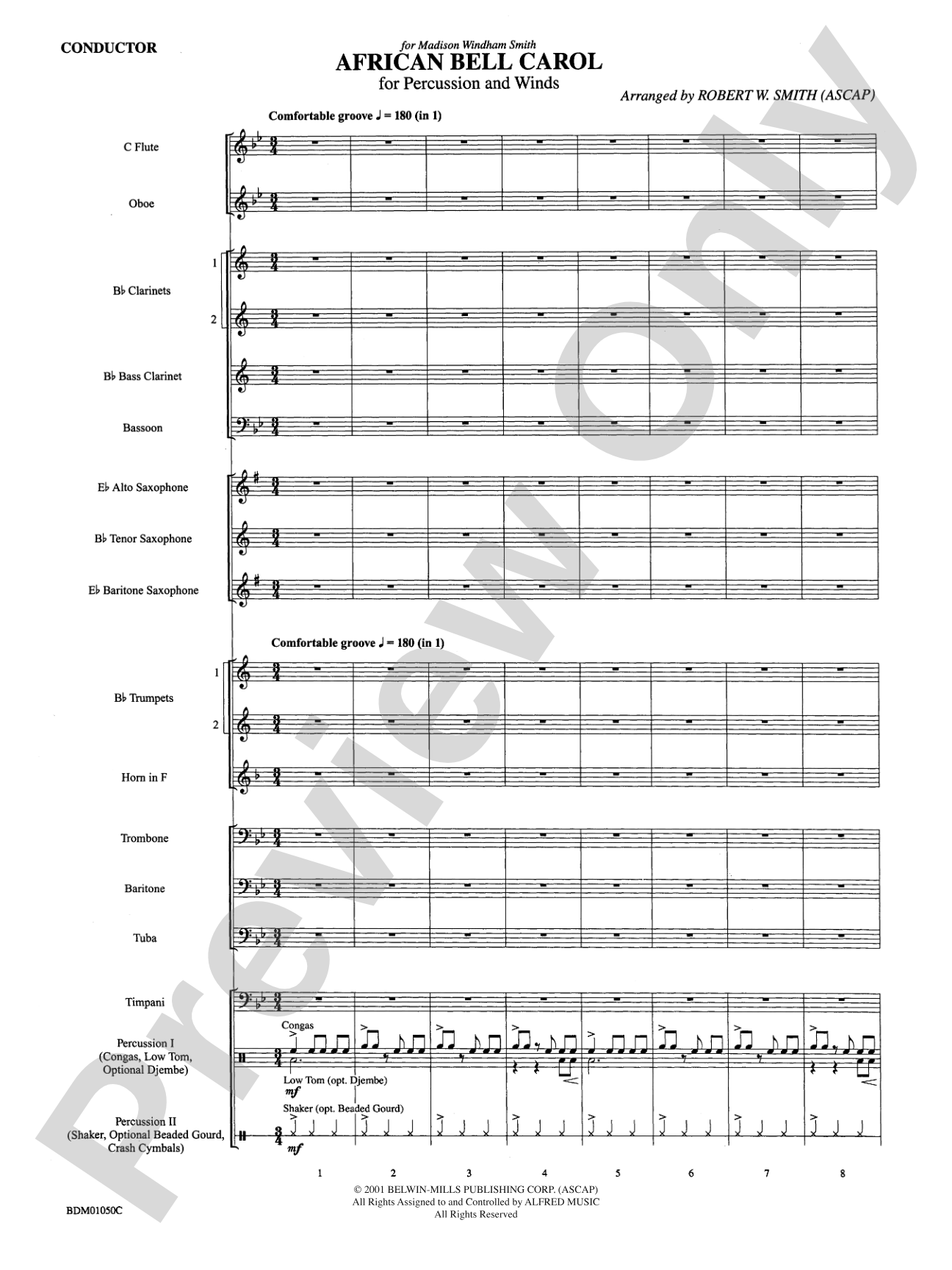 African Bell Carol (for Percussion and Winds): Concert Band Conductor Score & Parts