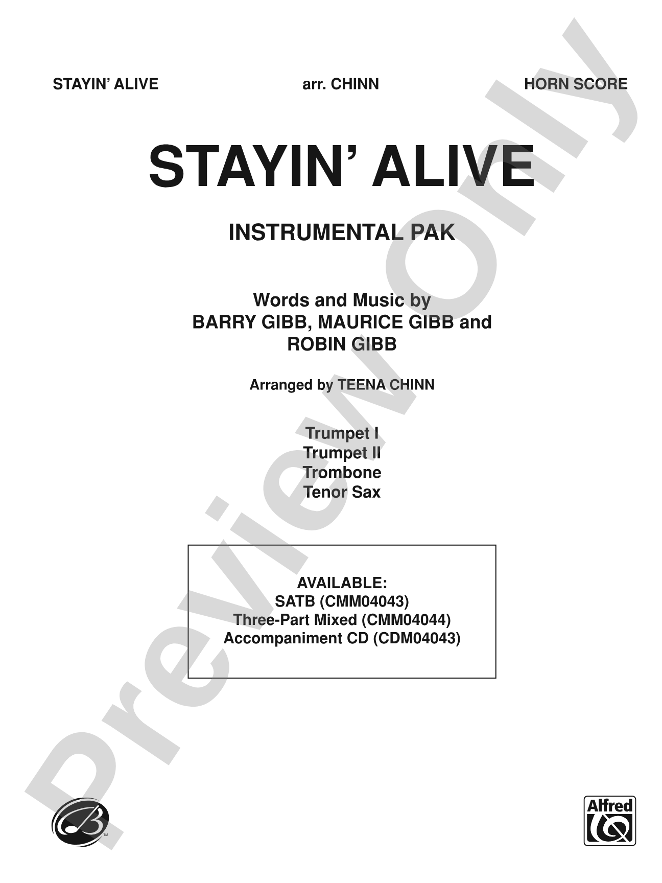 Stayin' Alive (A Medley of Hit Songs Recorded by the Bee Gees): Choral Instrumental Parts