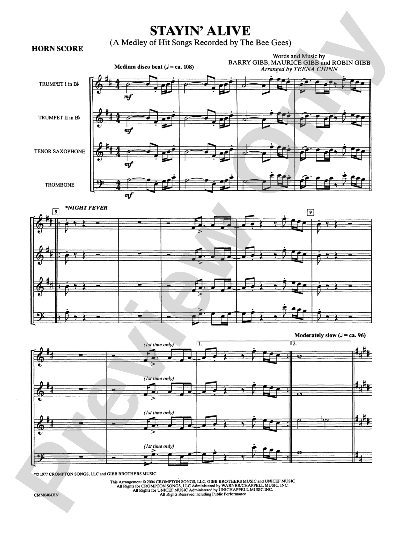 Stayin' Alive (A Medley of Hit Songs Recorded by the Bee Gees): Choral Instrumental Parts