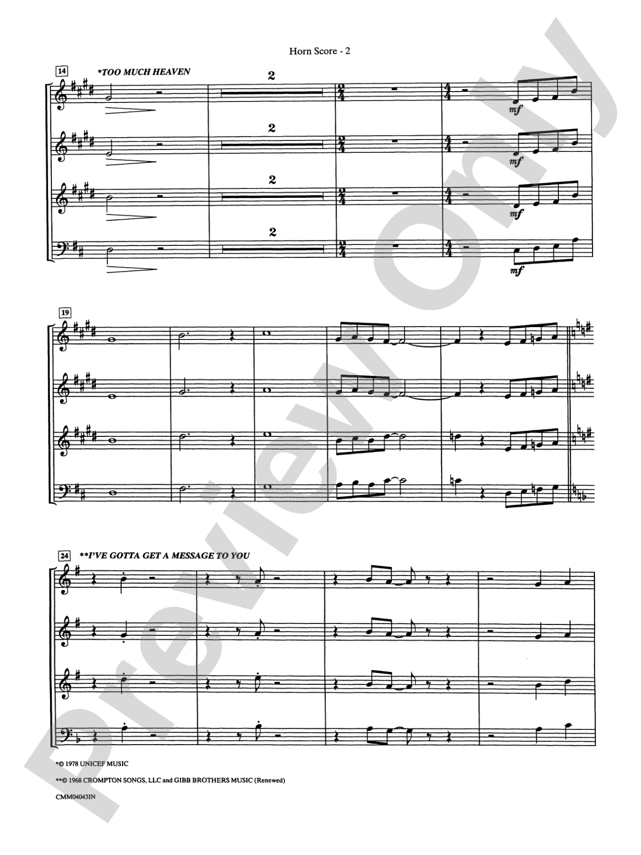 Stayin' Alive (A Medley of Hit Songs Recorded by the Bee Gees): Choral Instrumental Parts