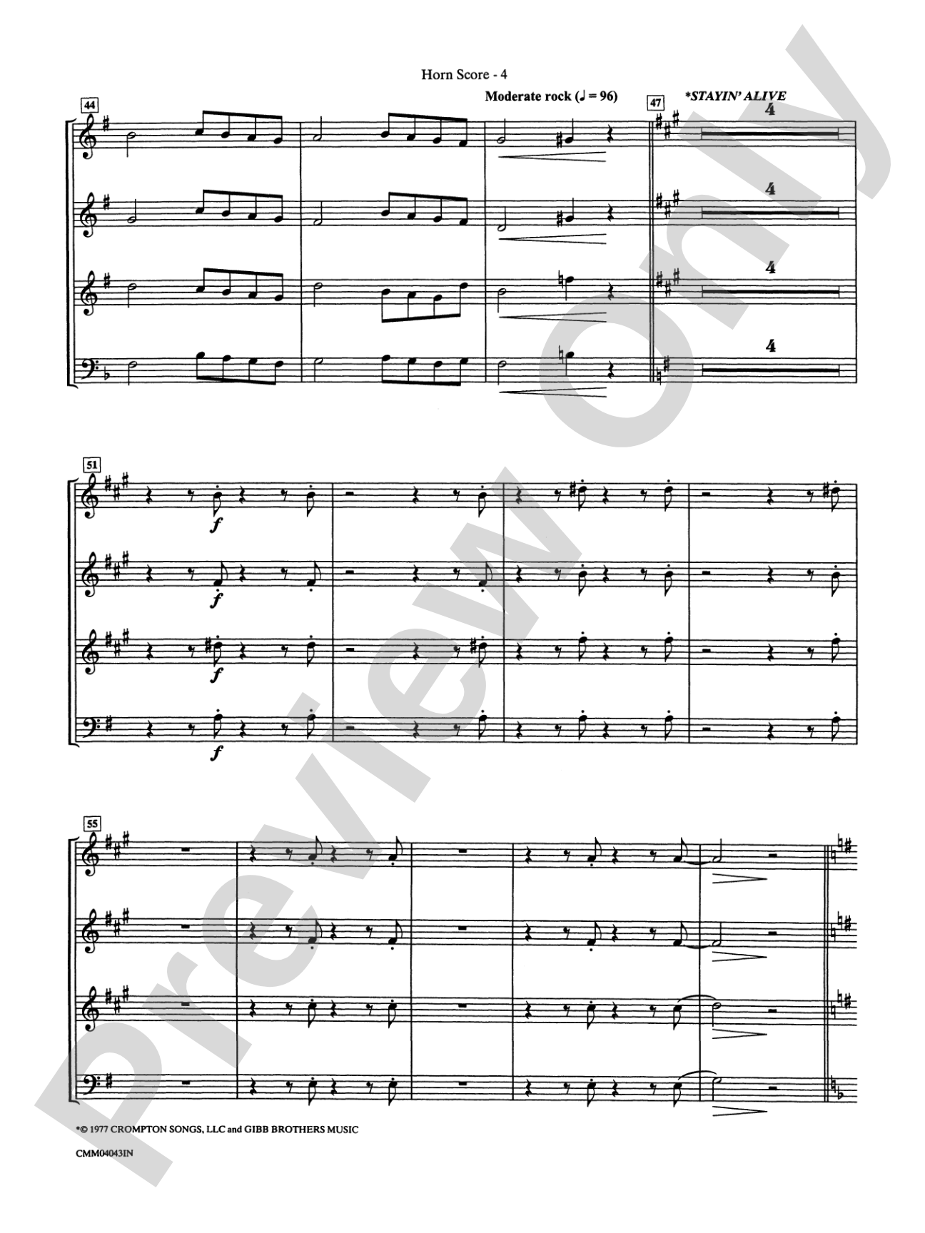Stayin' Alive (A Medley of Hit Songs Recorded by the Bee Gees): Choral Instrumental Parts