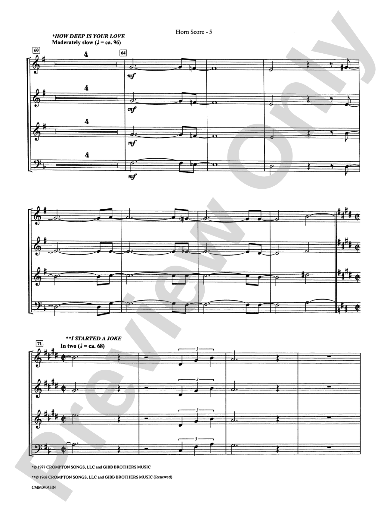 Stayin' Alive (A Medley of Hit Songs Recorded by the Bee Gees): Choral Instrumental Parts