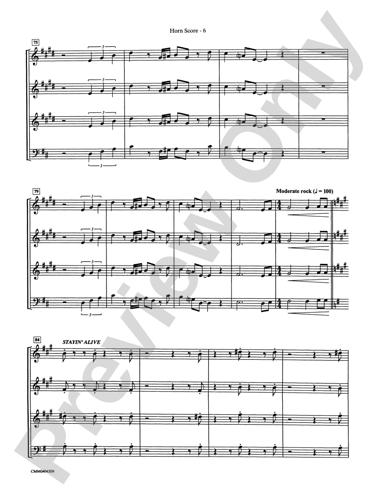 Stayin' Alive (A Medley of Hit Songs Recorded by the Bee Gees): Choral Instrumental Parts