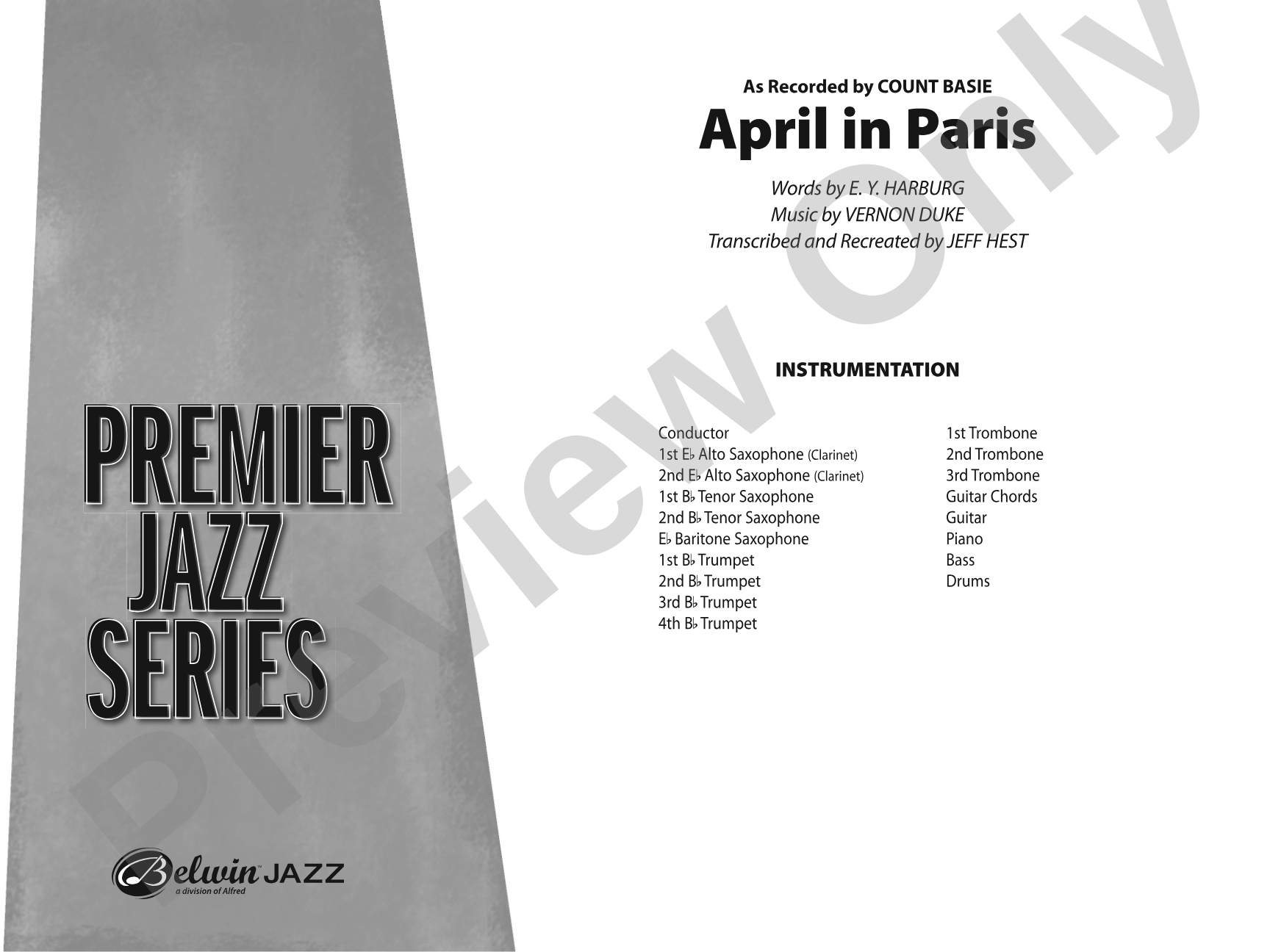 April in Paris: Jazz Ensemble Conductor Score & Parts