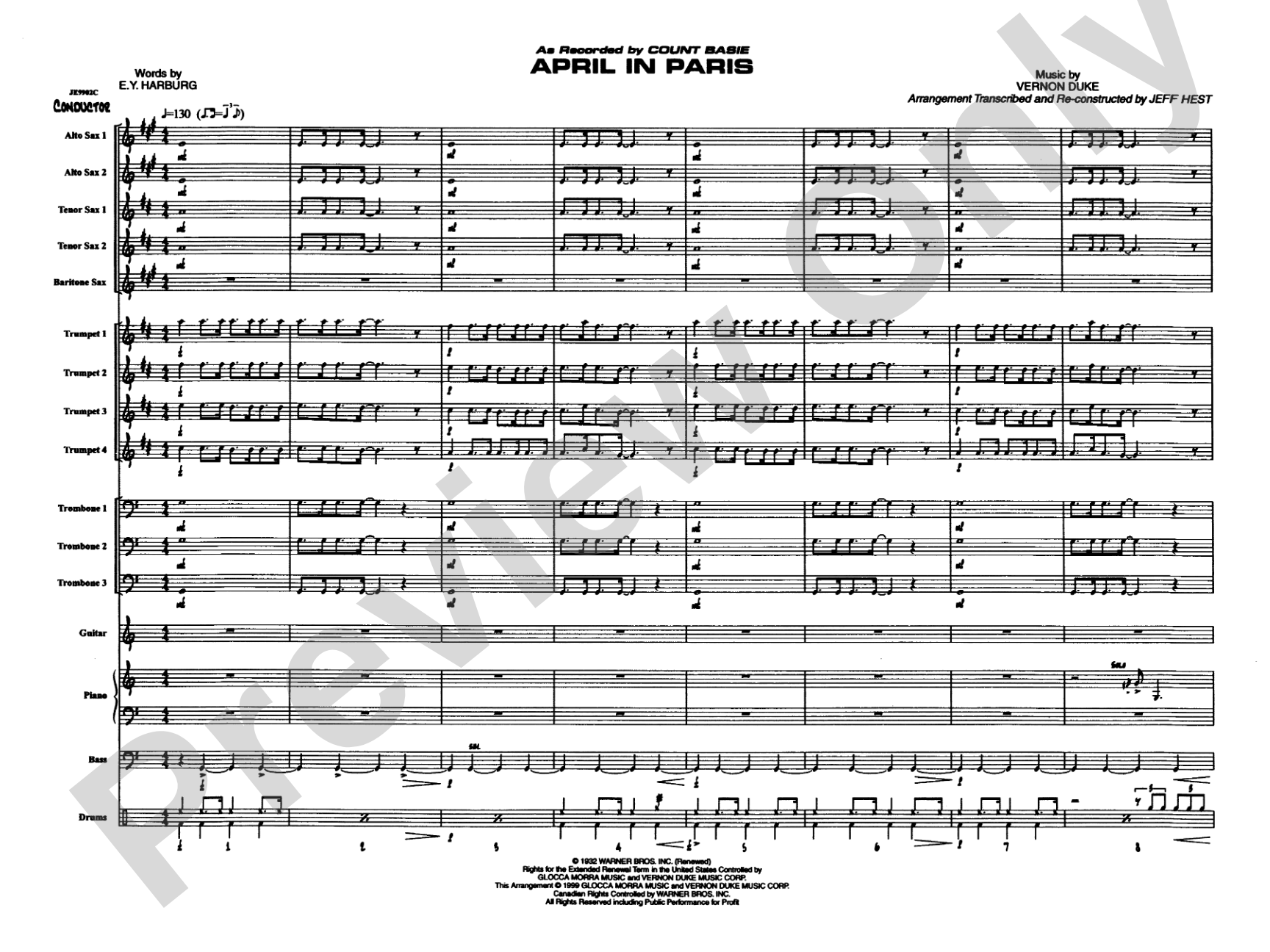 April in Paris: Jazz Ensemble Conductor Score & Parts
